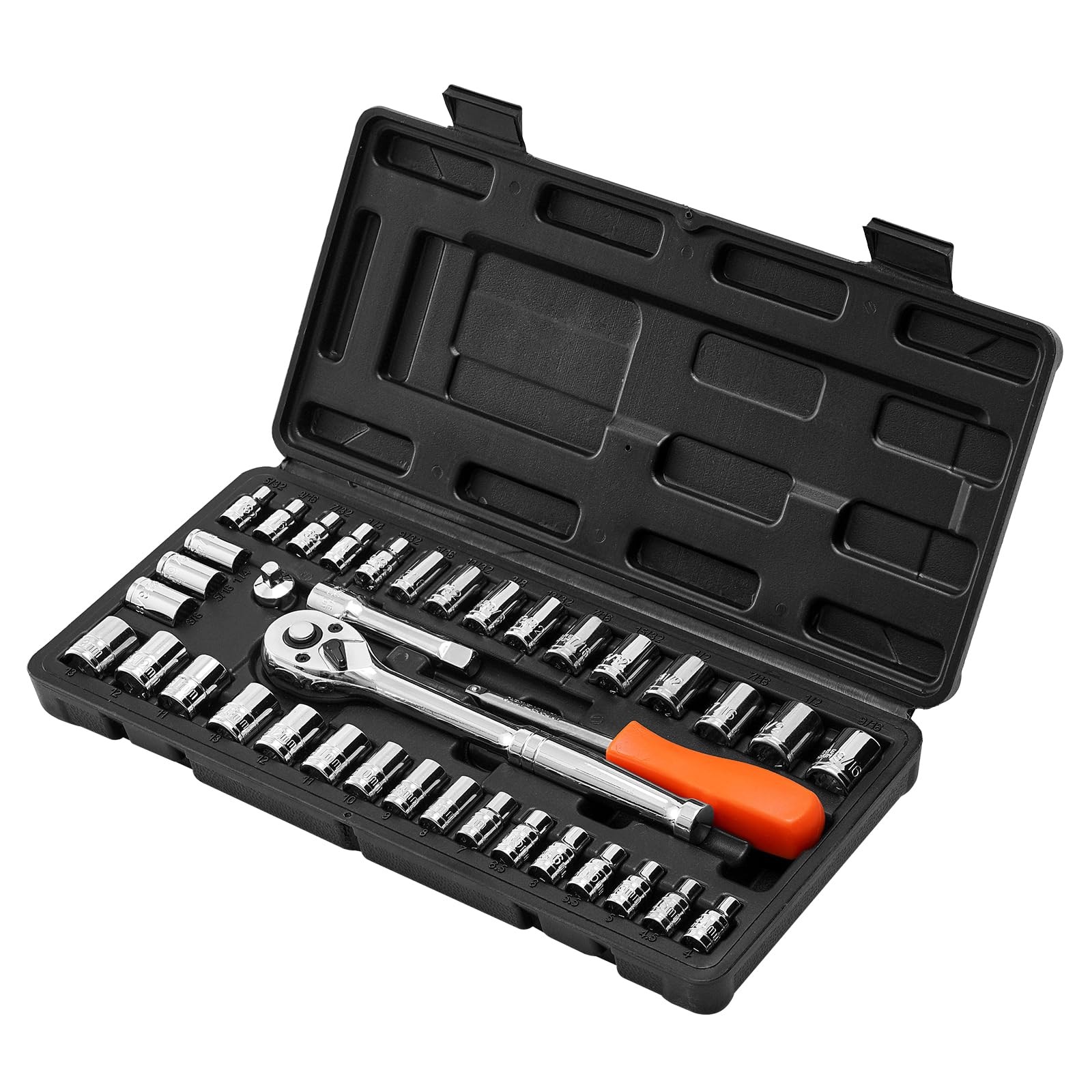 VEVOR 39-Piece Socket Set, 1/4″ & 3/8″ Drive, SAE & Metric Ratchet Tool Kit