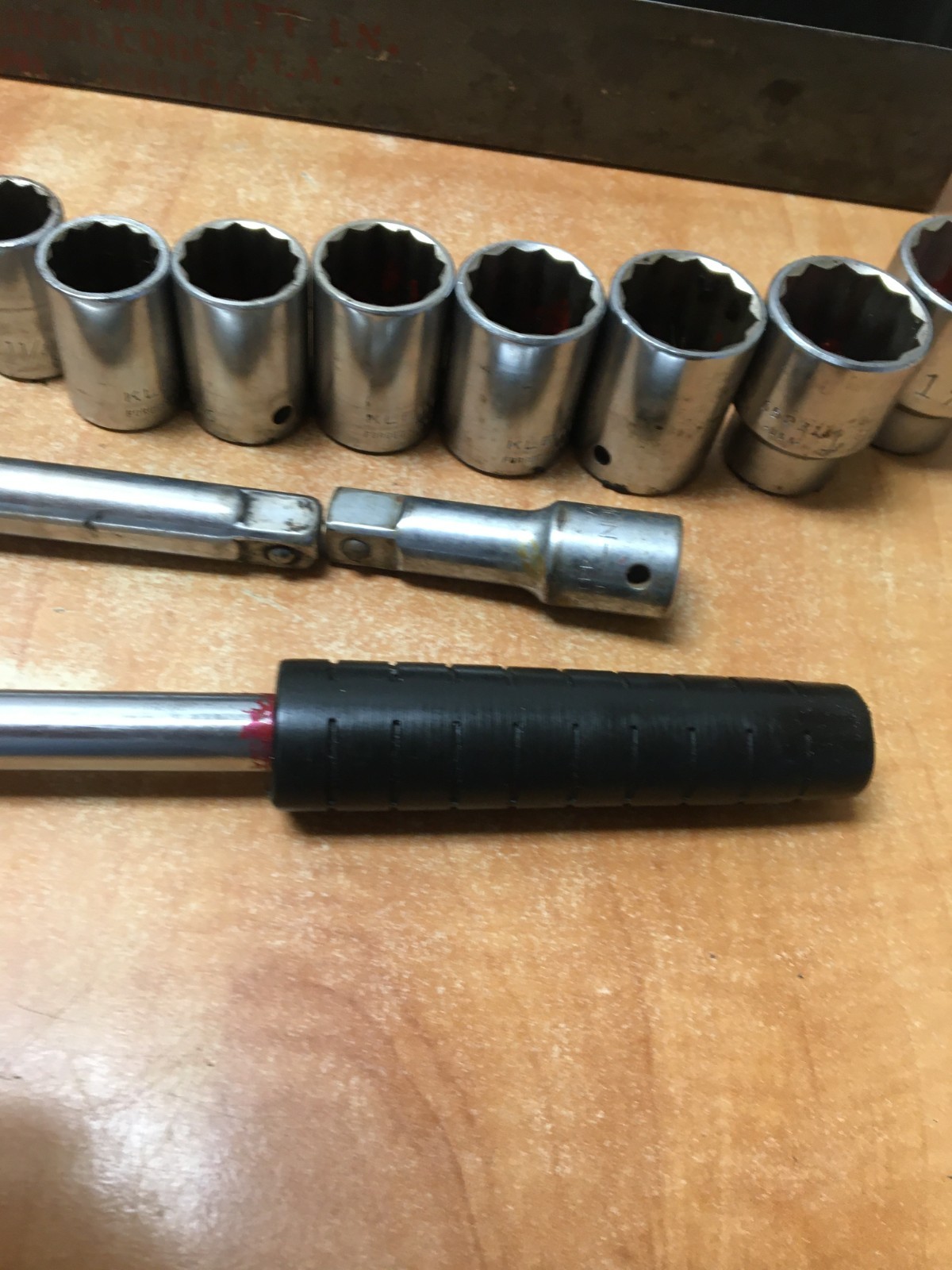 Vintage Klein 65201 1/2” Drive 16 Pc Socket Set 7/16” Thru 1-1/8” USA READ