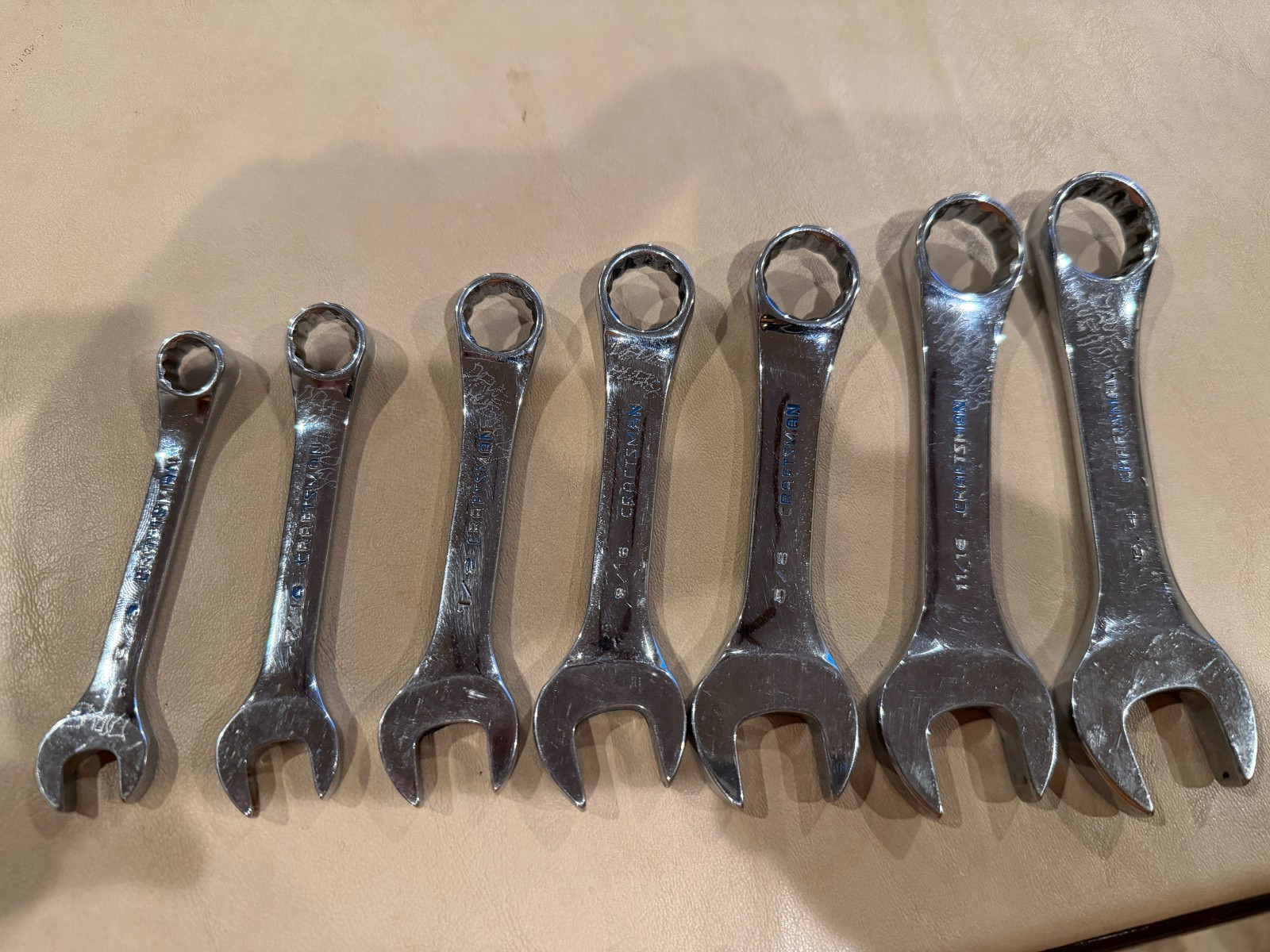 Used Craftsman Professional, 7 PC Stubby Combination Wrench Set SAE, USA made.