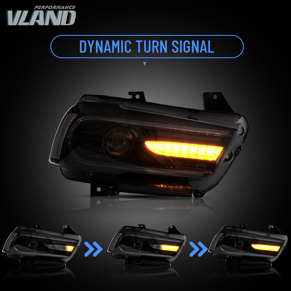 VLAND Headlights w/RGB DRL Sequential Turn+LED Bulbs For Dodge Charger 2011-2014