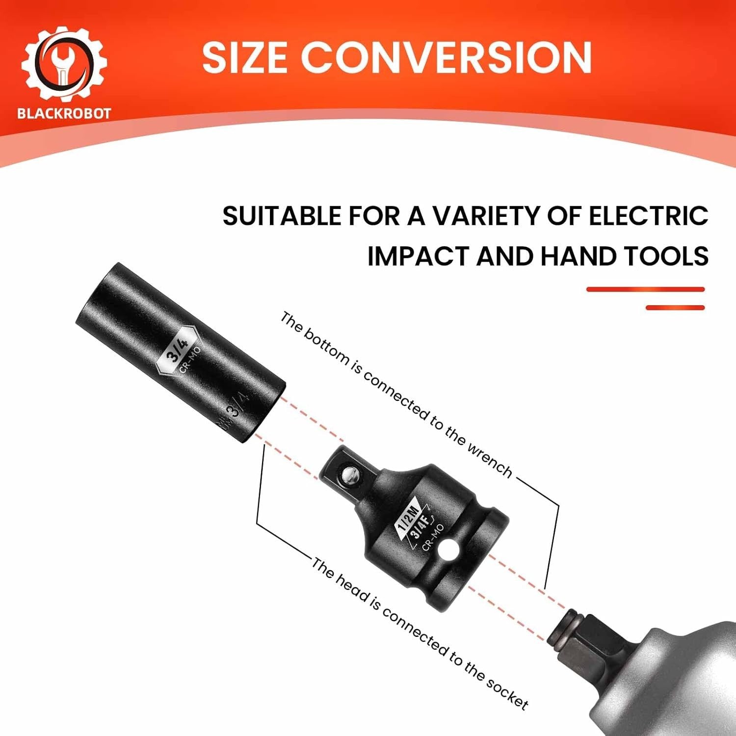 3/4F to 1/2M Impact Socket Adapter Cr Mo Square Steel Drive Reducer Tool New USA