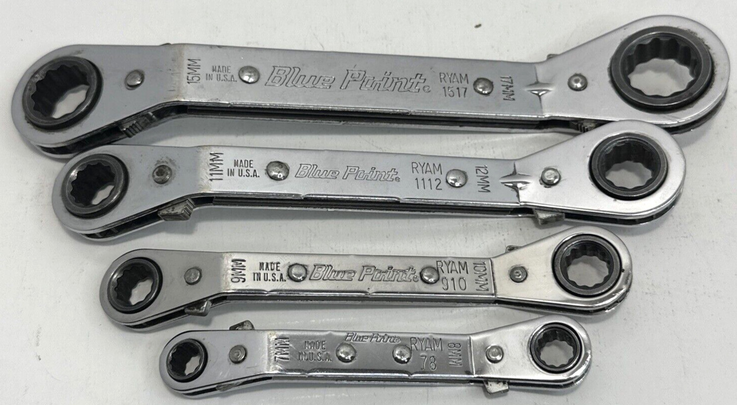 Blue-Point RYAM 4pc 25° offset ratcheting box wrench set EUC