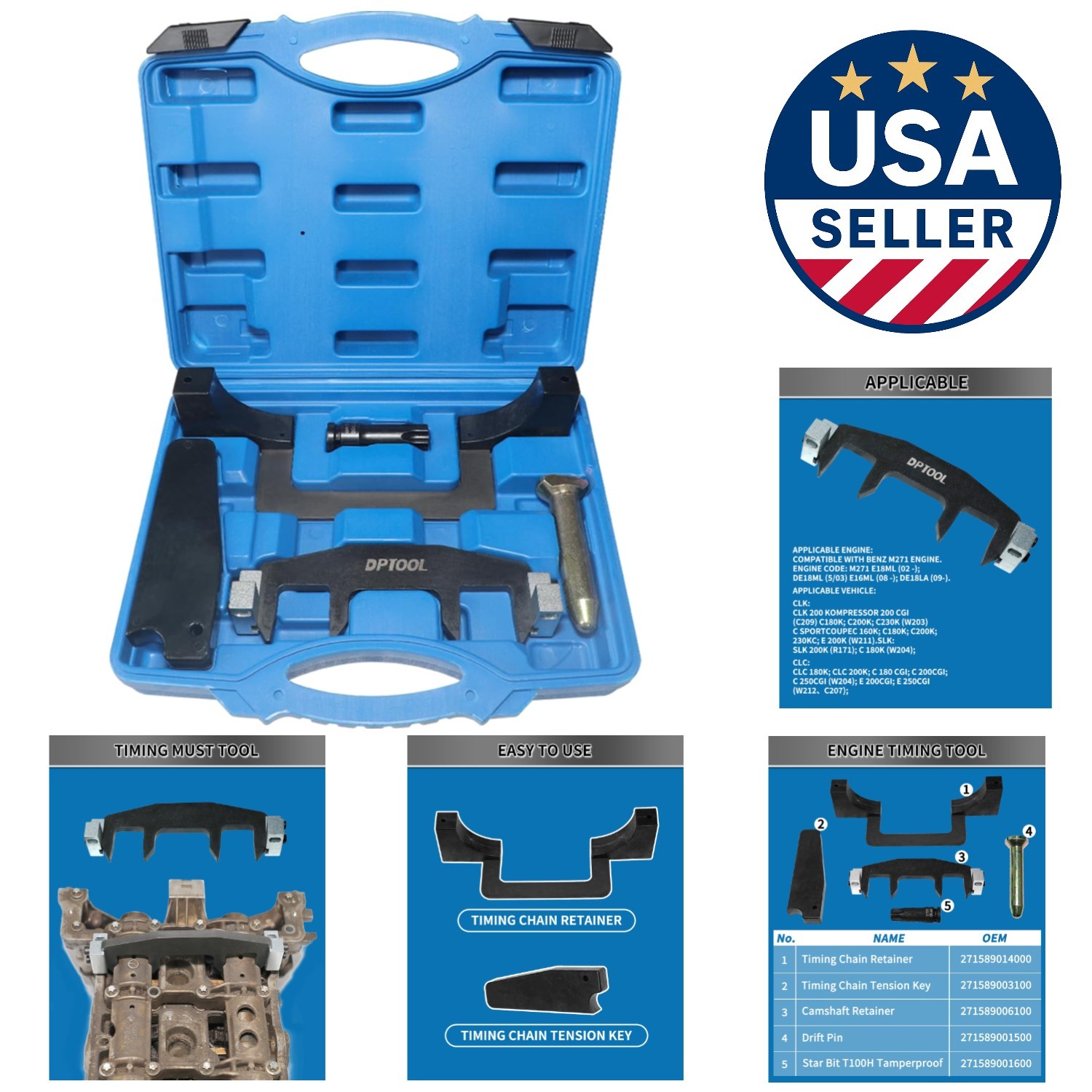 Durable M271 Camshaft Tool Set – 5-Piece Timing Alignment for Mercedes Vehicles
