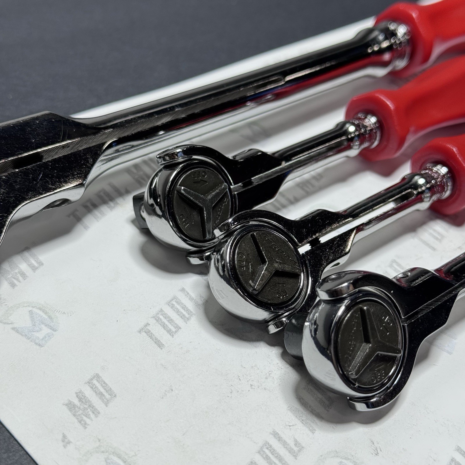 Snap-on Tools RARE RED 4pc Hard Handle Swivel Mixed Drive Ratchet Set FHCNFD72