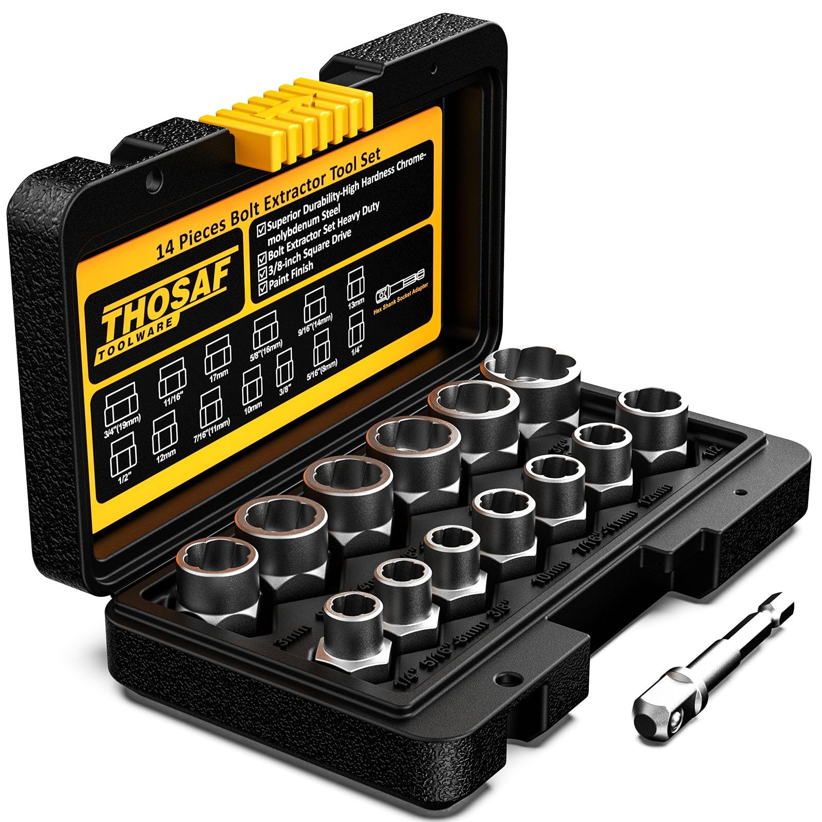 Impact Bolt & Nut Remover Set,14 Pieces Extractor Tool Set, 3/8″ Drive…