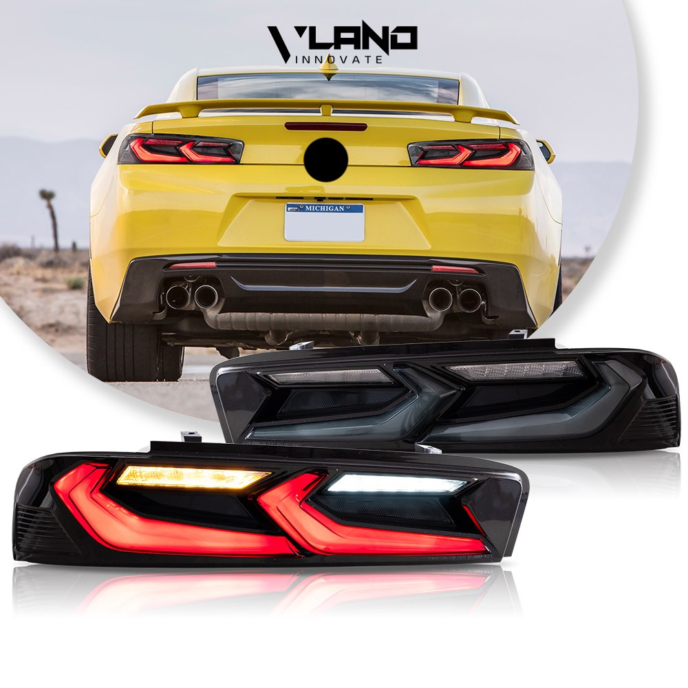 Pair VLAND FULL LED Tail Lights For Chevy Camaro 2016-2018 DRL Smoked Sequentail
