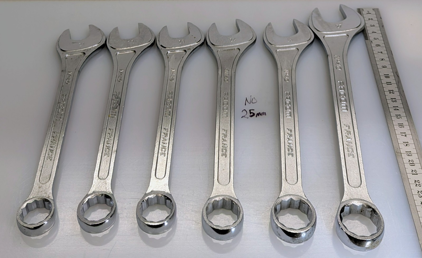 Six Facom France Combination Metric Wrenches sizes: 27, 26, 24, 23, 22, & 21mm