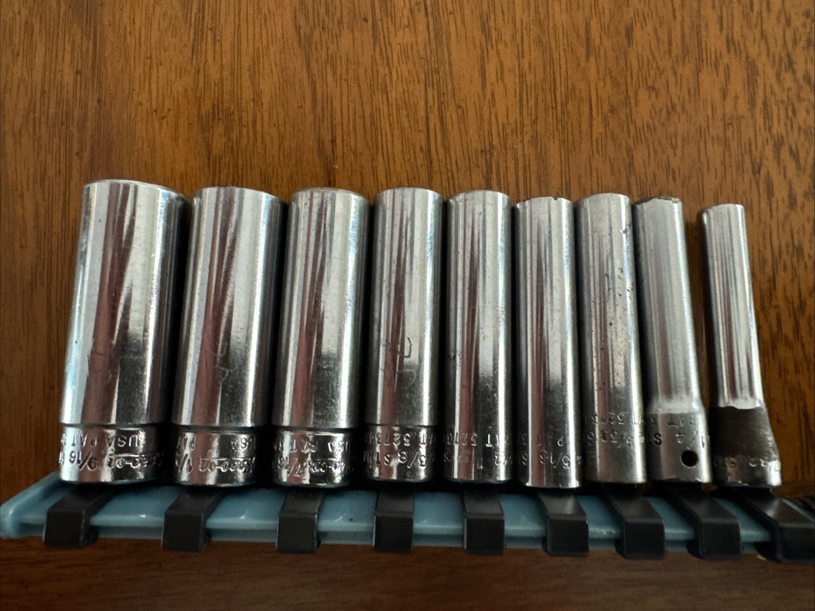 9pc. Snap-on Tools USA 1/4″ Drive SAE Deep 12pt POINT Chrome Socket Set READ!!