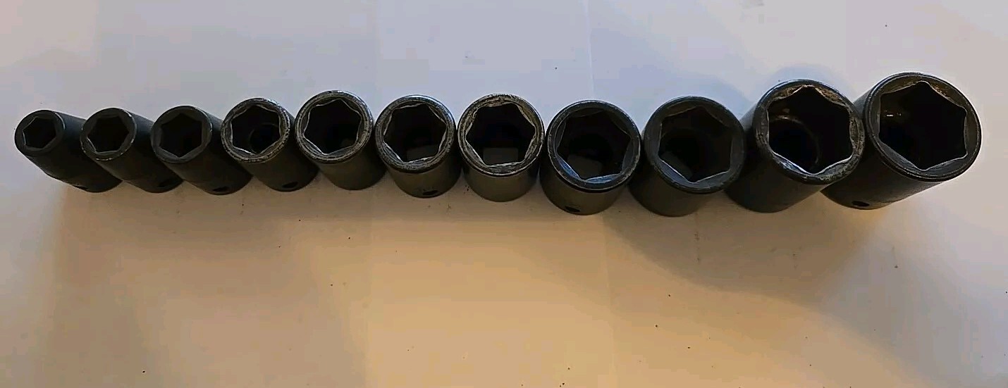Snap On 1/2″ Drive 3/8″-1″ 6PT SAE Shallow Impact Sockets With Rack Lot Of 11