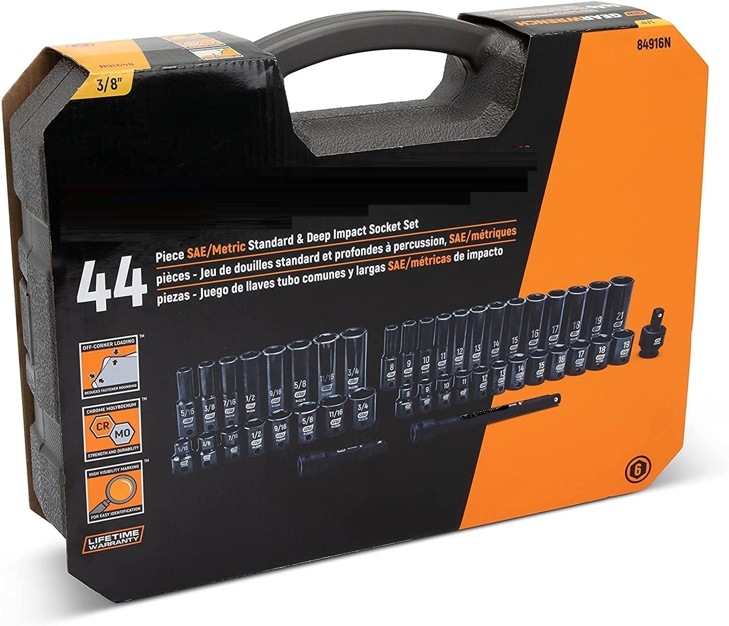 44 Pc. 3/8″ Drive 6 Point Standard, Deep Impact SAE/Metric Socket Set