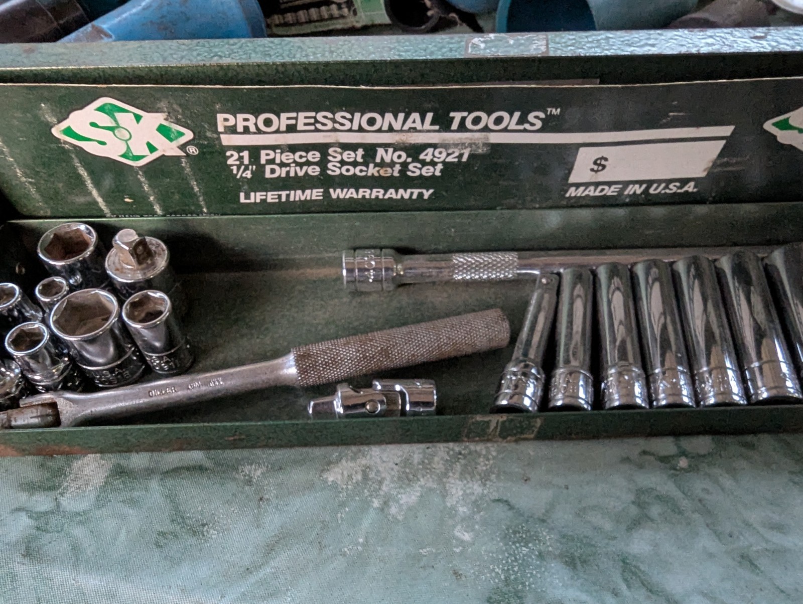 S-K Tools 1/4” Drive Socket Lot with Original Metal Case Set 4921 USA Made SAE