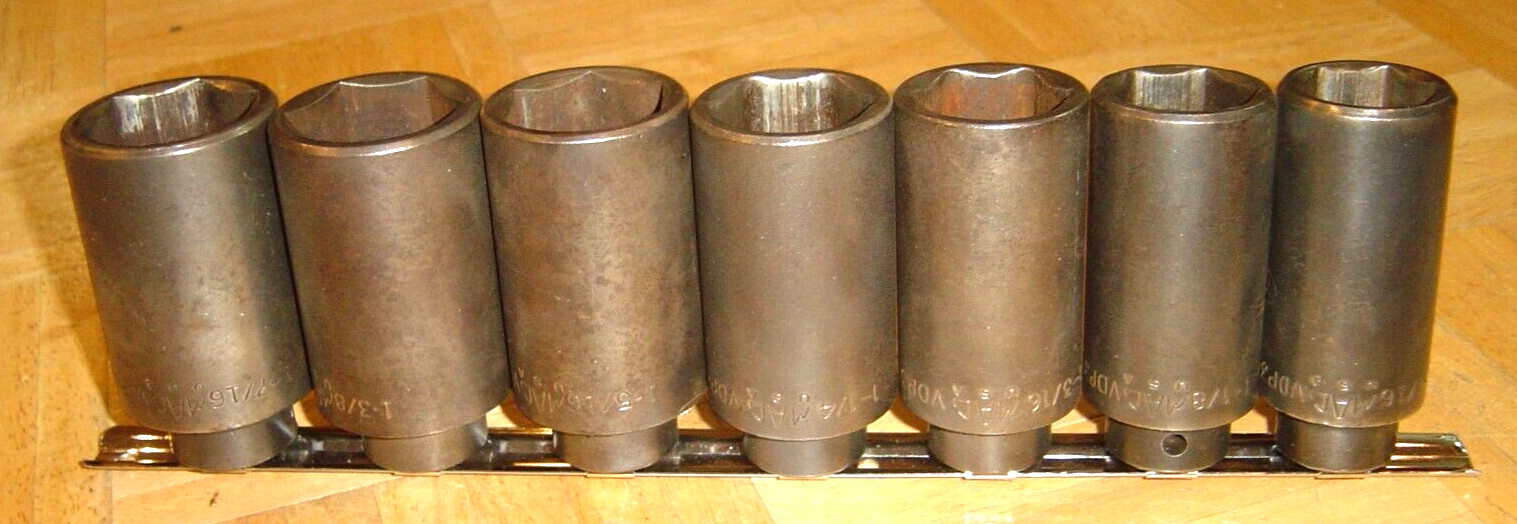 MAC TOOLS 7 PIECE 1/2 DRIVE SAE. DEEP IMPACT 6 POINT SOCKET SET 1-1/16 TO 1-7/16