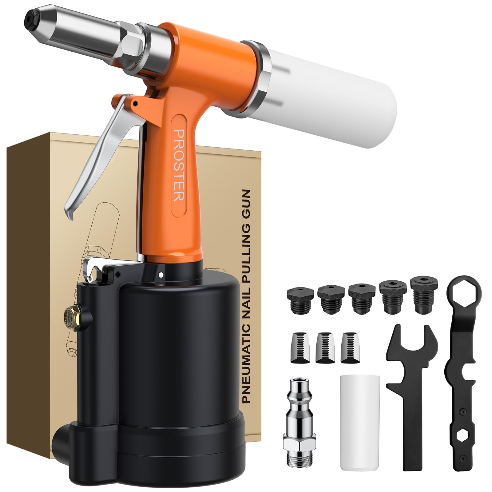 Proster Pneumatic Riveter – 3924LBF Pulling 5 Nozzles, Orange+black