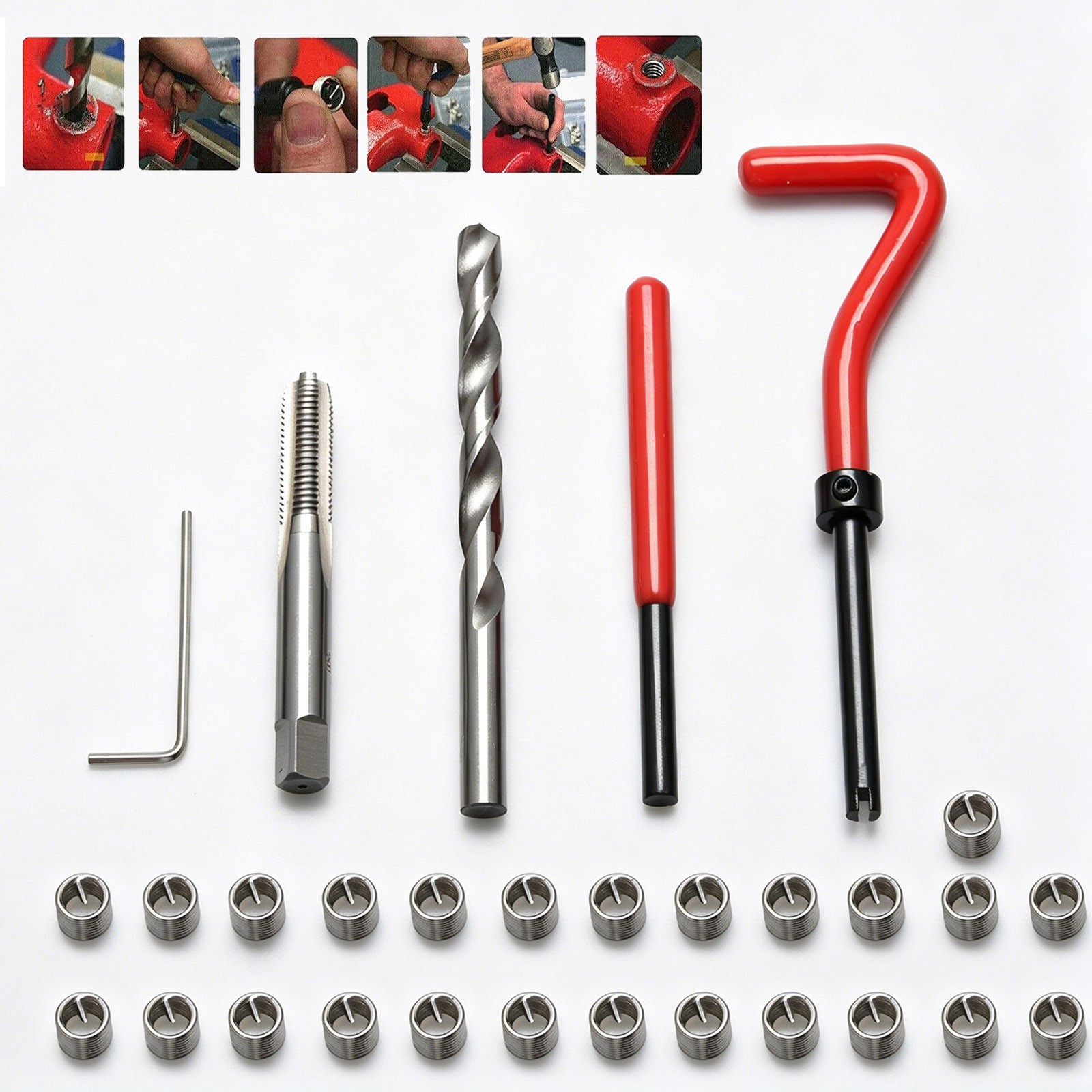 M8 x 1.25 Thread Repair Kit Stainless Steel Insert Set for Aluminum Cast Iron
