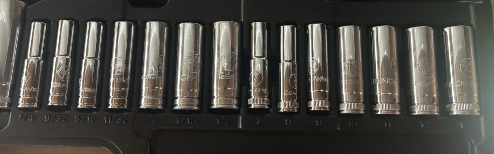 14Pc Gearwrench Socket Set. 3/8”. SAE AND METRIC. Organizer Not Included.