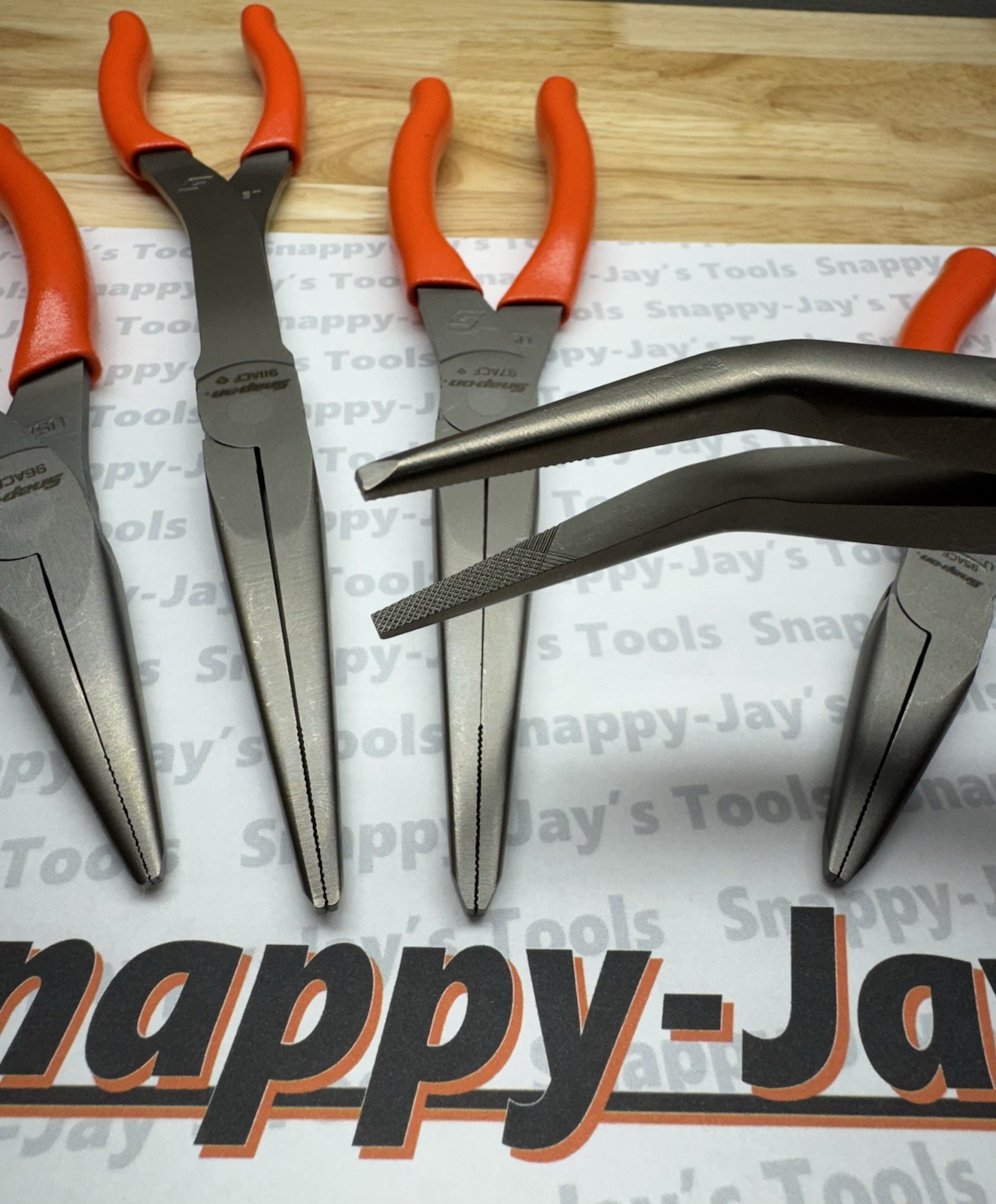 Snap-on Tools USA NEW 5pc ORANGE Talon Grip Needle Nose Plier Set LONGNOSE5O