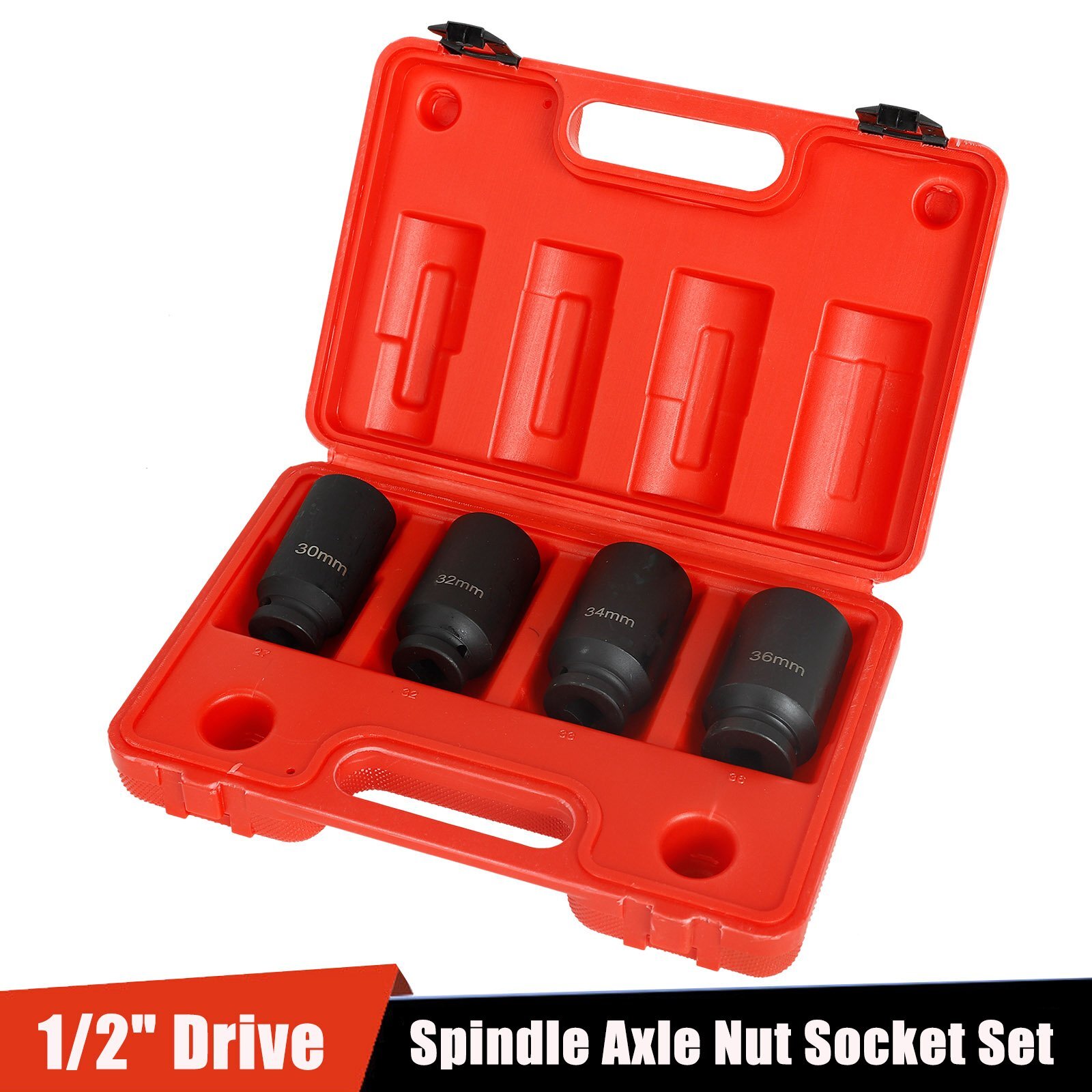12 Point 4pc 1/2″ Drive Deep Spindle Axle Nut Socket Set 30mm 32mm 34mm 36mm
