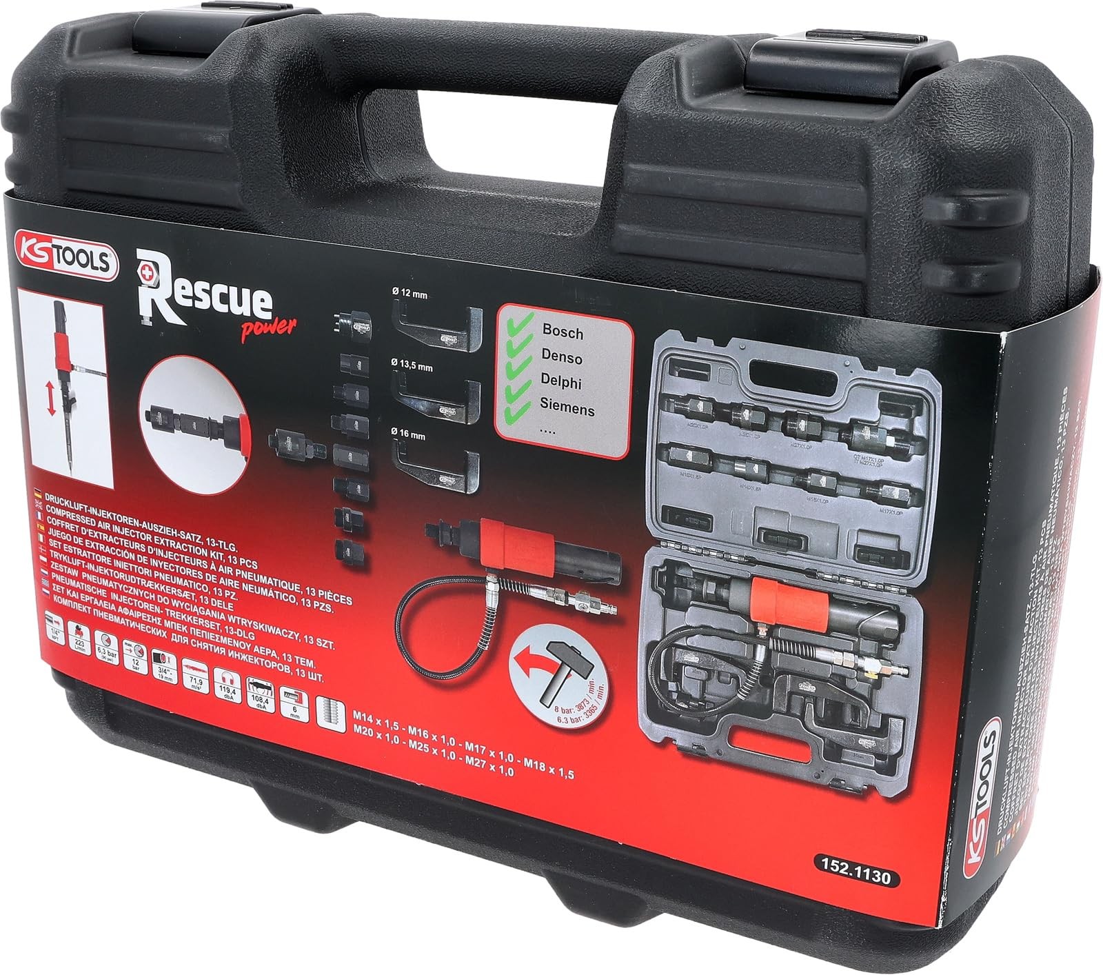 152.1130 compressed air injector extractor set, 9 pieces
