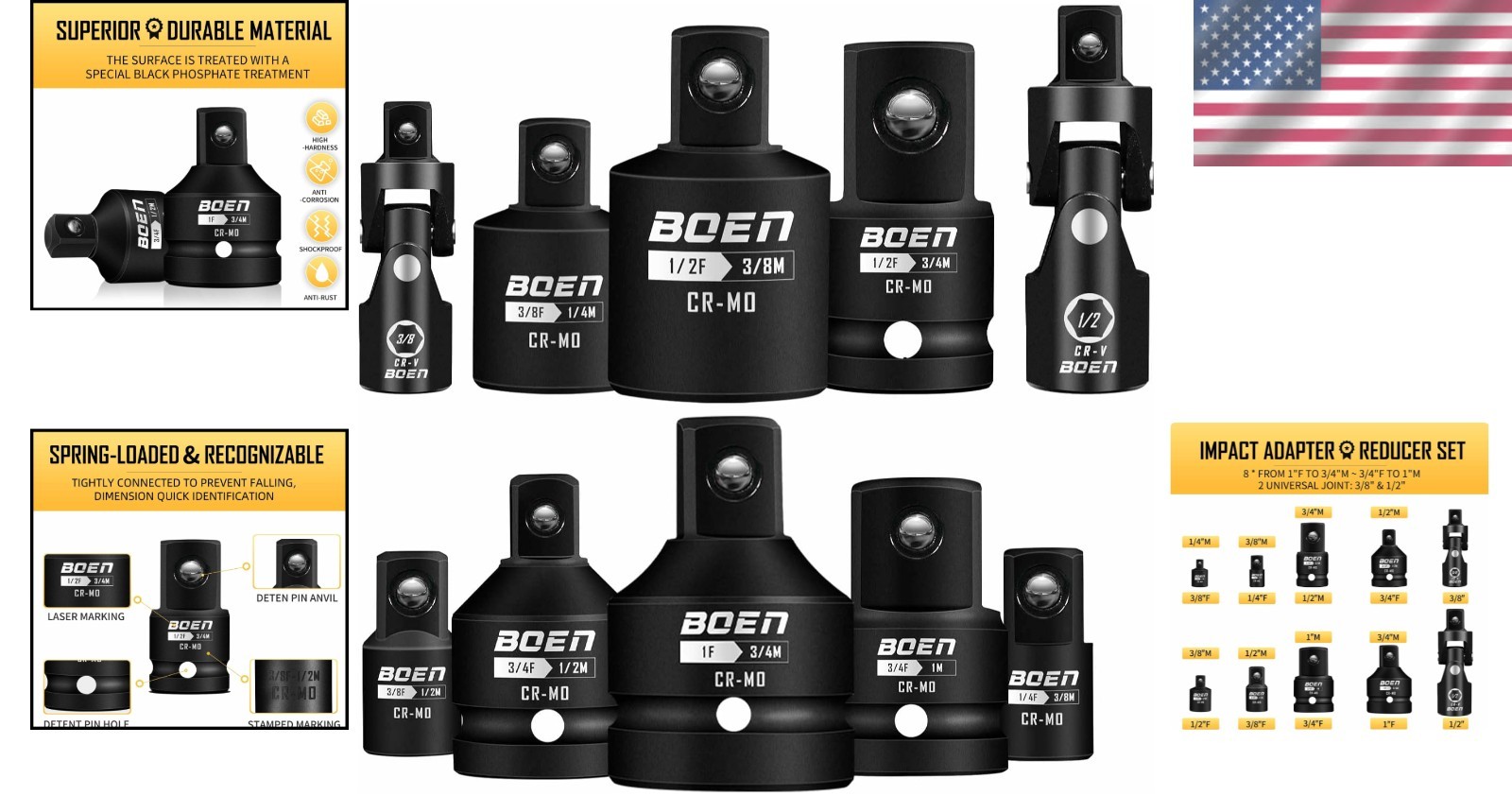 Boen 10pc Impact Socket Adapter Conversion Kit