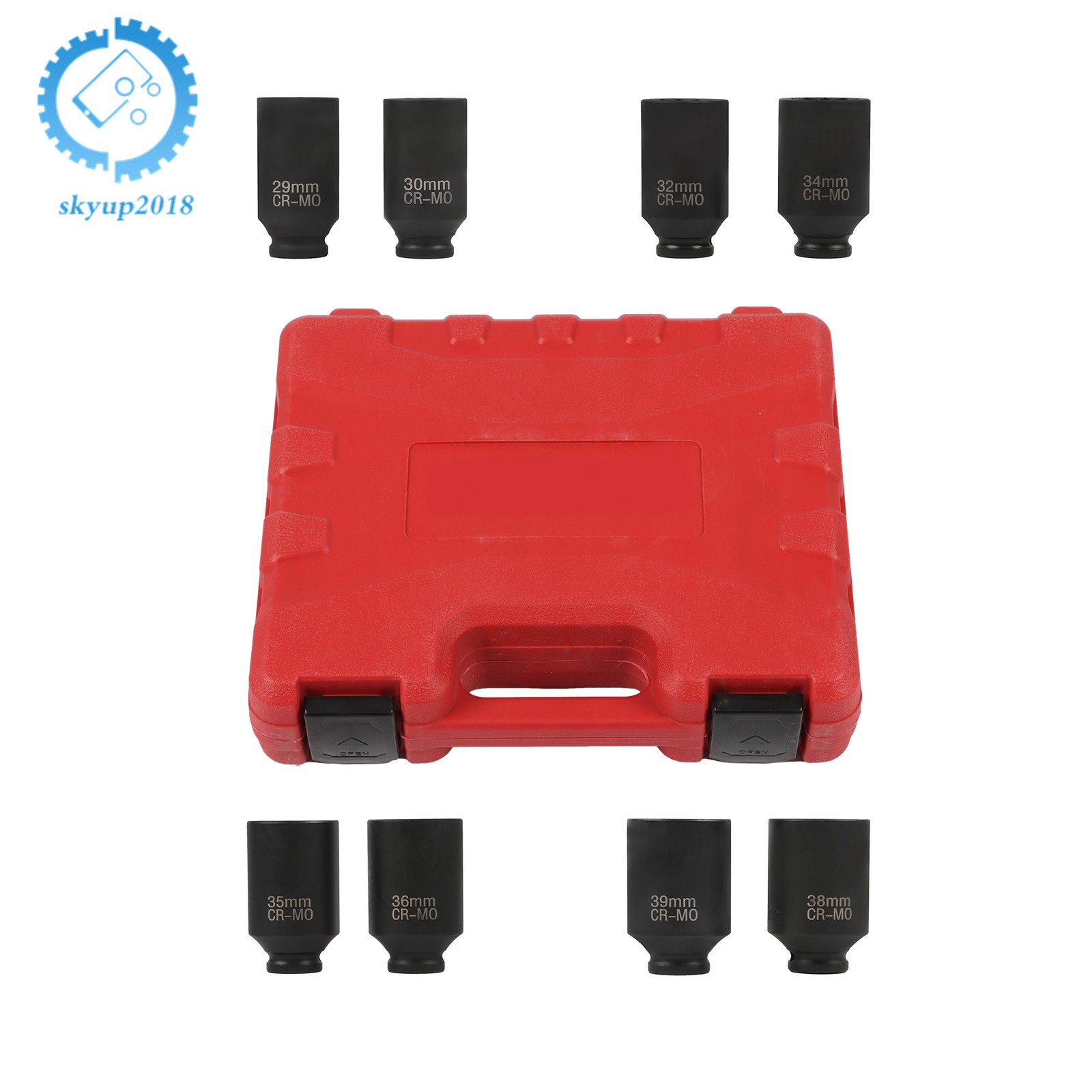 8PCS 1/2″ Impact Socket Set 12Point Drive Deep Spindle Axle Nut 1″ to 1-1/2″