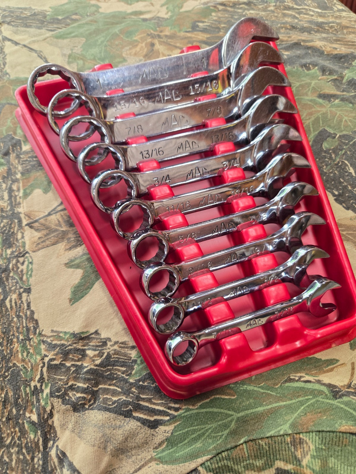 Vintage Mac Tools 10 pc. SAE shorty/stubby wrench set in plastic tray