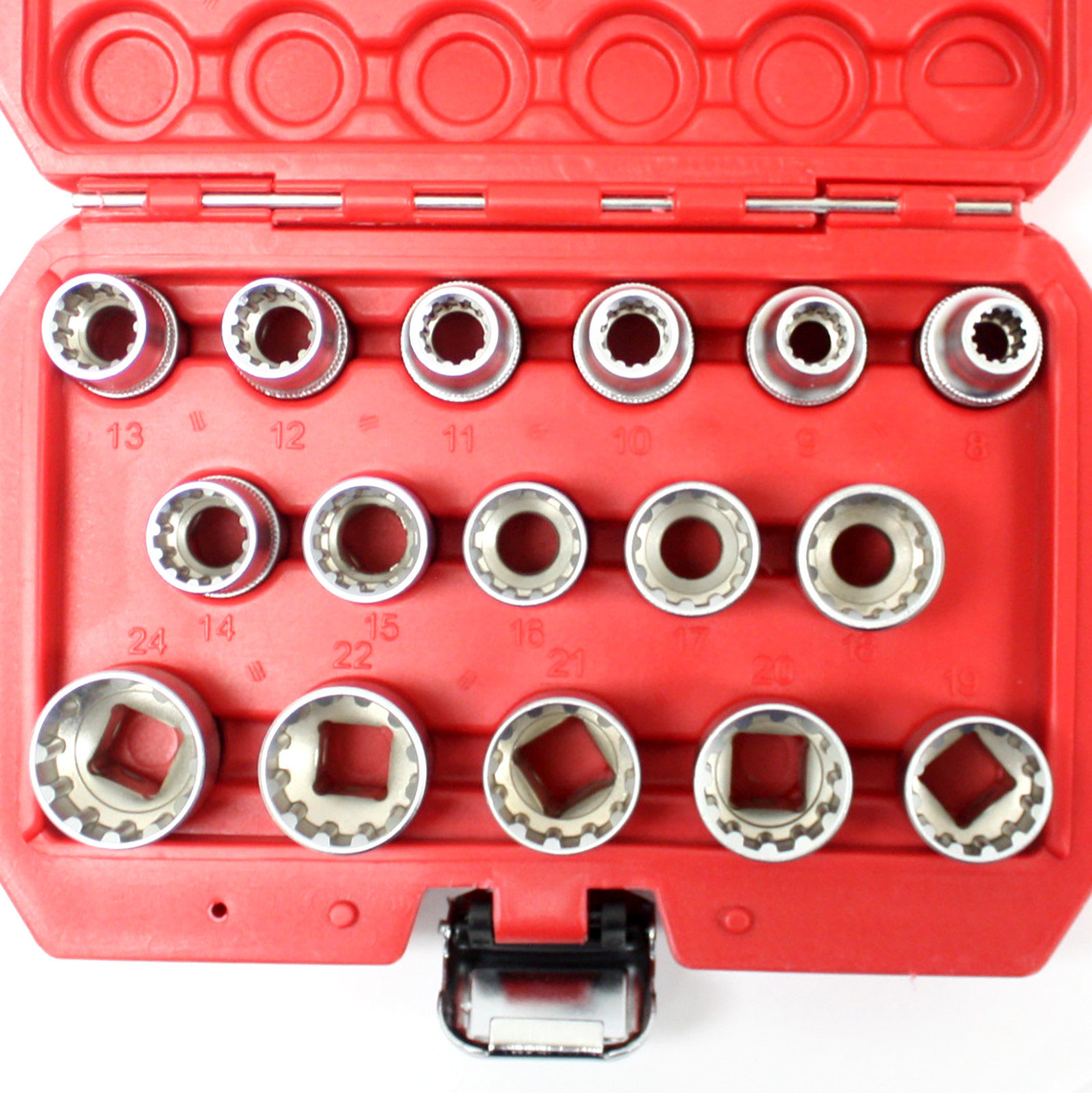 16pc 1/2″ Dr. Spline Gear Wall Rounded Socket Set 8 – 24mm Metric