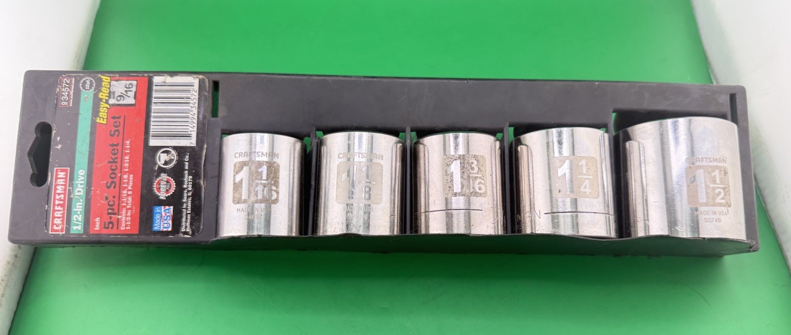 USA 34572 Craftsman Lg. 12pt 1/2” Drive 5 PC Socket Set Easy Read 1-1/16 1-1/2