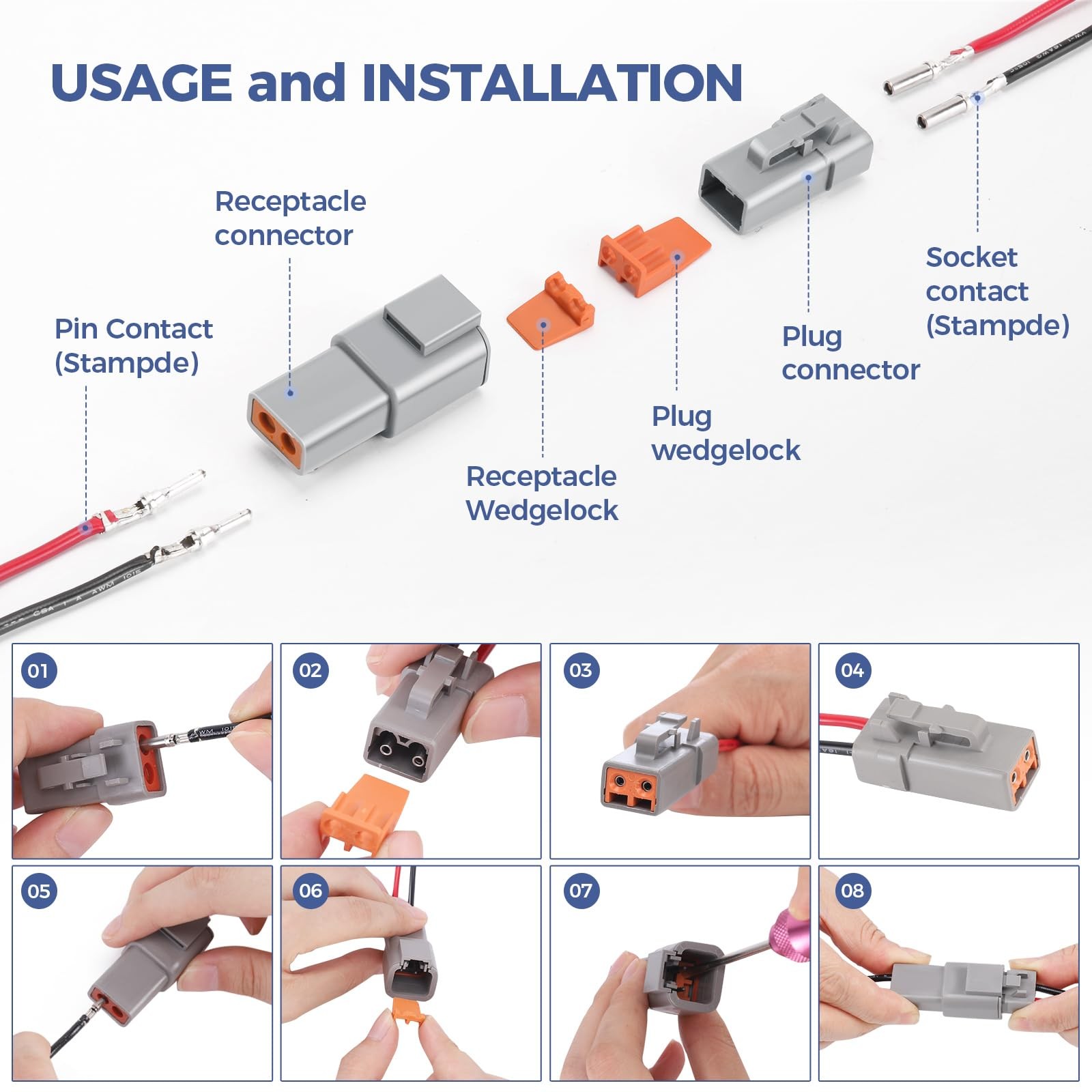 32 PCS Deutsch DTP Connector Kit 2 Pin Automotive Waterproof 2Pin-4 Set