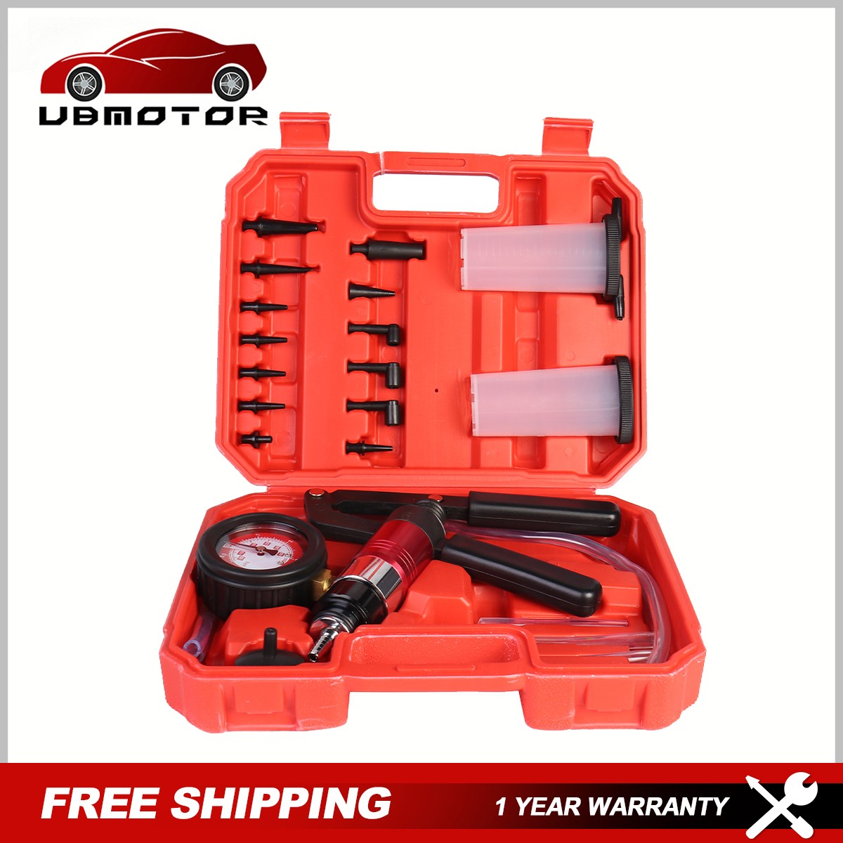 Universal Hand Held Vacuum Pressure Pump Tester Adapters Storage Reservoir Tool