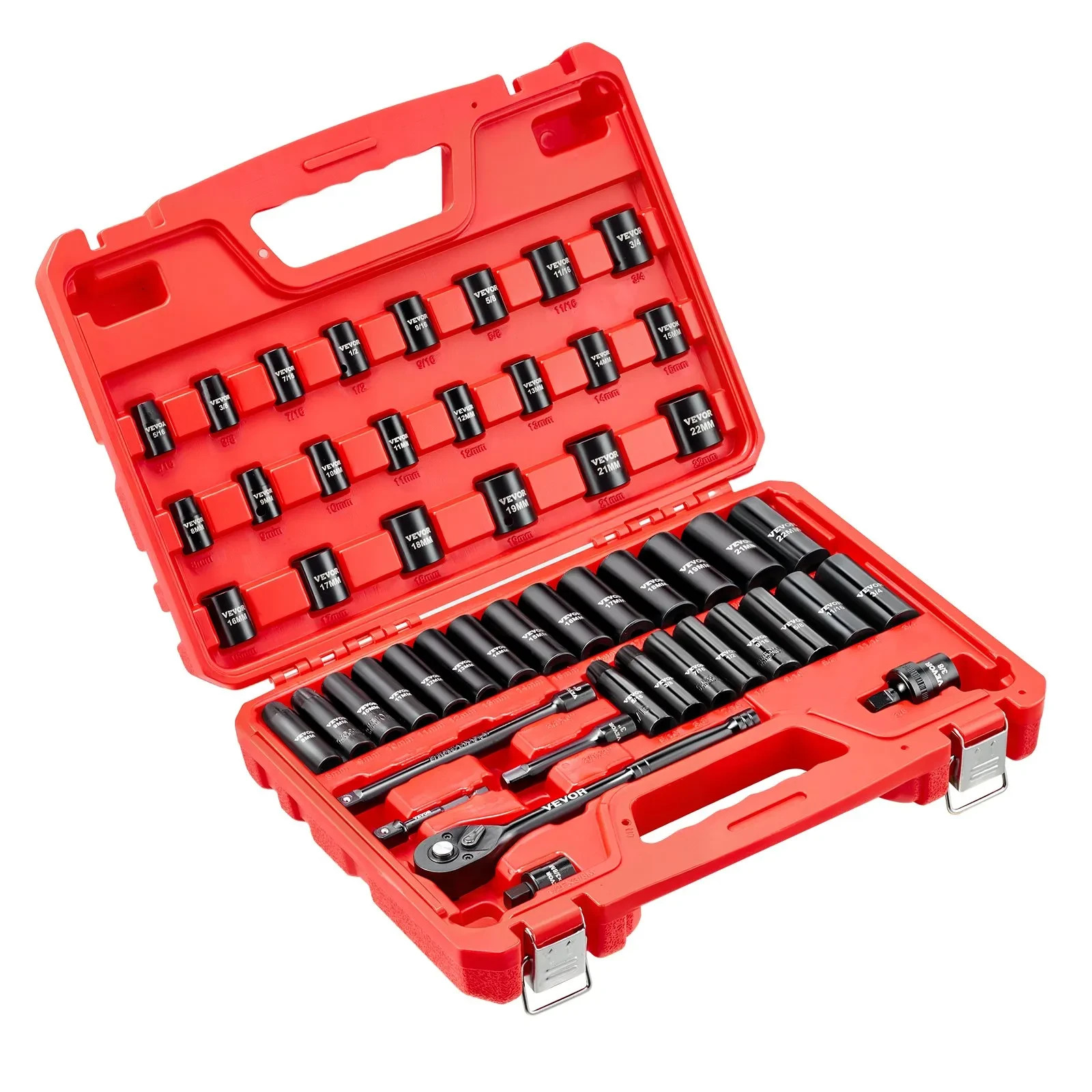 VEVOR 50-Piece 3/8″ Drive Impact Socket Set, SAE & Metric Deep and Shallow