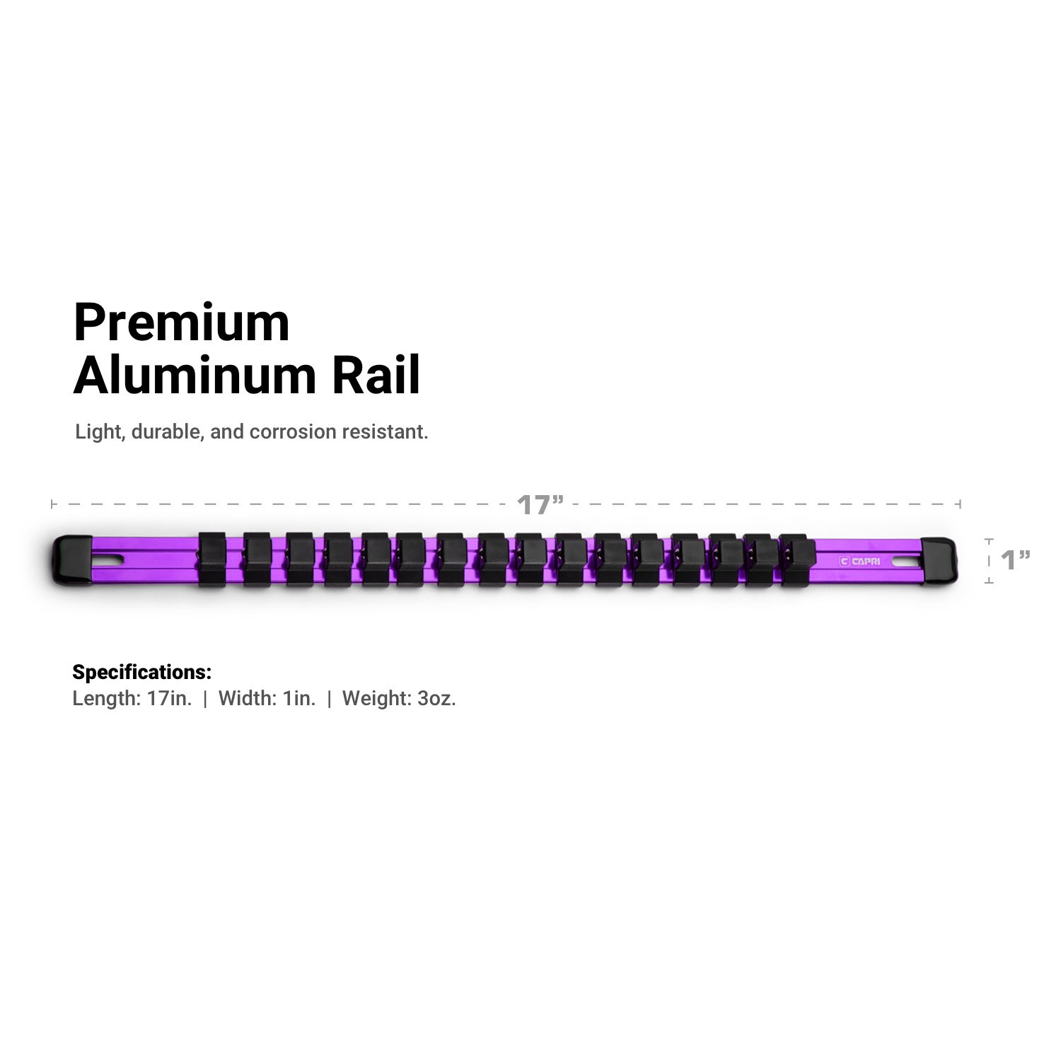 Capri Tools Aluminum Socket Rail with Socket Clips, 17″ Long, Purple