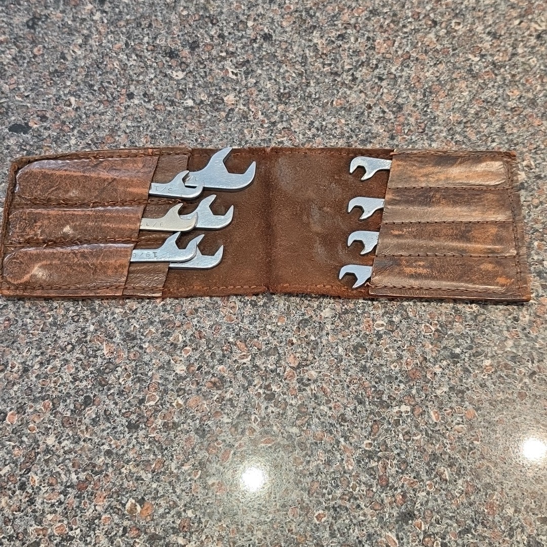Vtg Cornwell Tools USA 10pc SAE Angle Open-End Wrench Set Pre-War Leather Pouch
