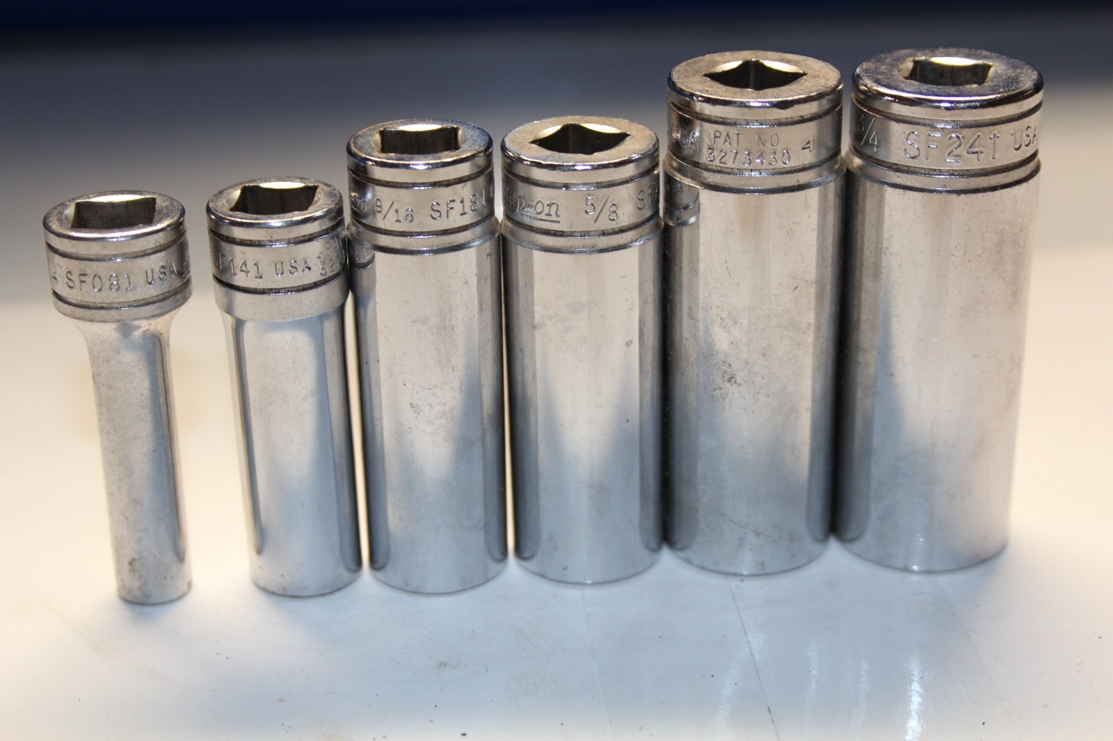 Snap-on 3/8″ Drive Deep Socket Lot (6pc) SF241 SF221 SF201 SF181 SF141 SF081 SAE