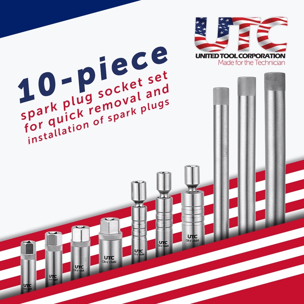 Spark Plug Socket Set 10 Piece Magnetic Swivel 3/8 Drive Thin Wall EVA Tray UK