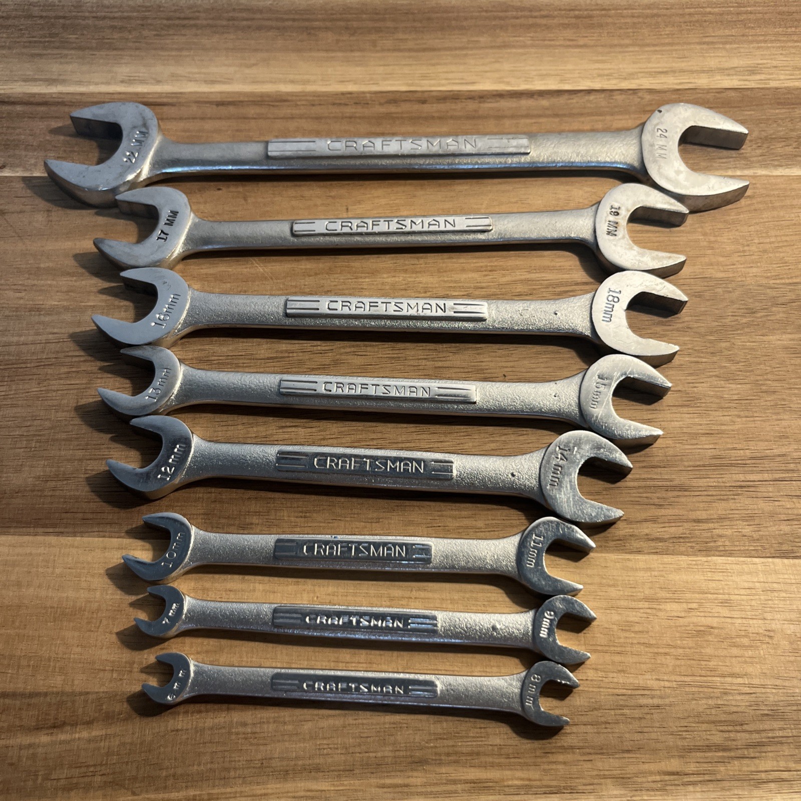 Vtg Craftsman Metric 8 Pc Open End Wrench Set 6mm – 24mm 16 Sizes =V= V, VV