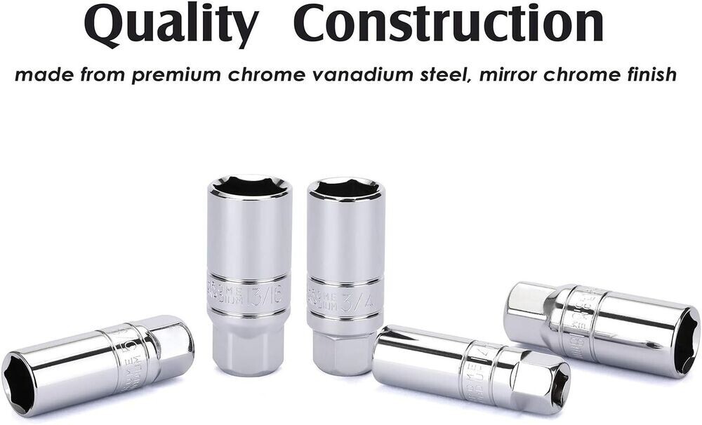 5PCS 3/8″ Drive Spark Plug Socket Set, CR-V, SAE and Metric, 3/8″ Drive 6-Point