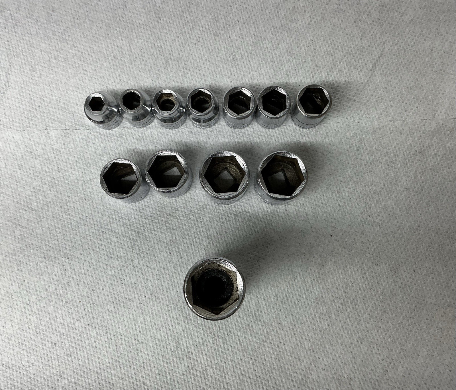 Vtg SK Wayne Socket Set 6 Point 11 Pieces 7-19mm w/Diamond Ratchet 45170 4418