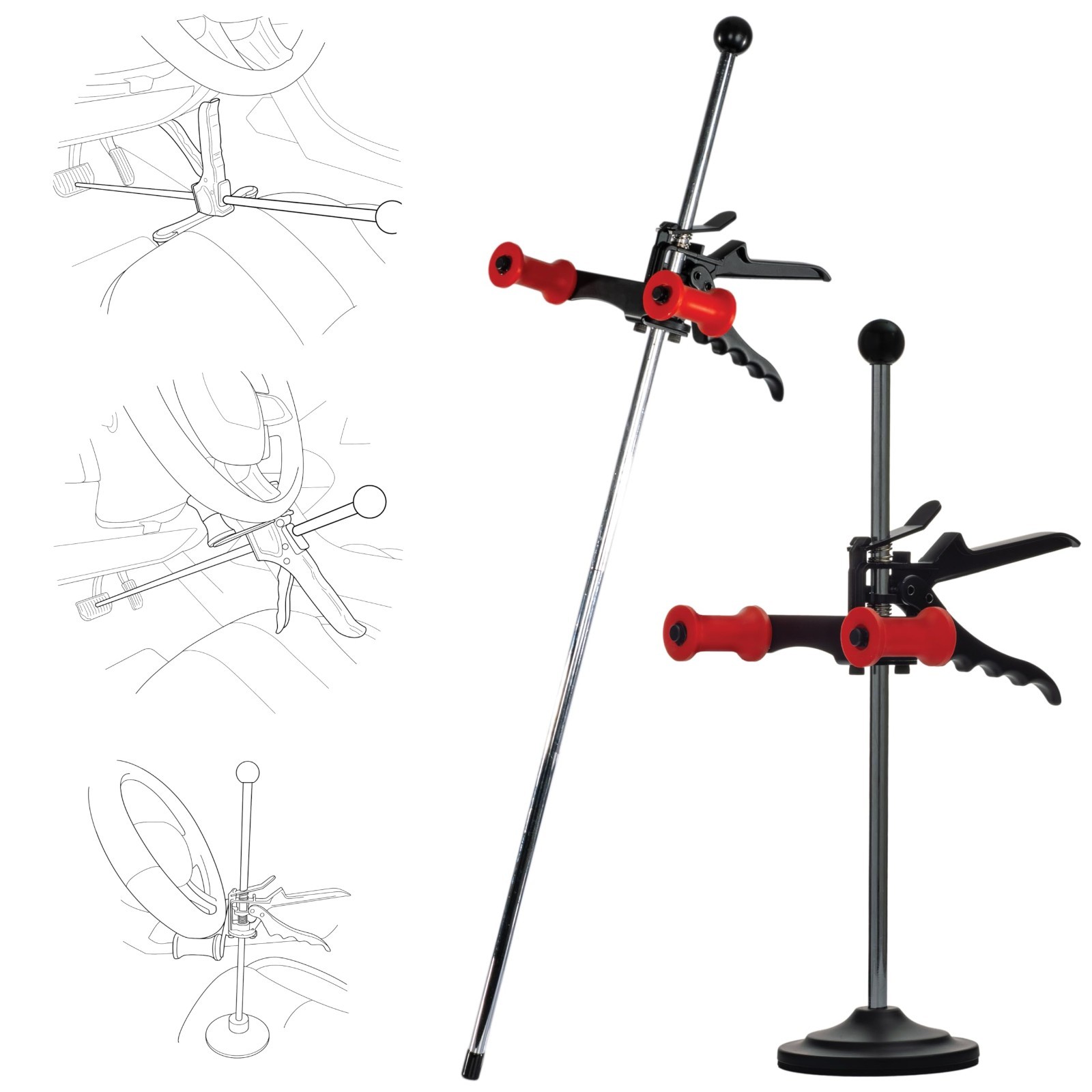 Steering Wheel Holder & Brake Pedal Depressor Set – Car Alignment Tool Kit, Solo