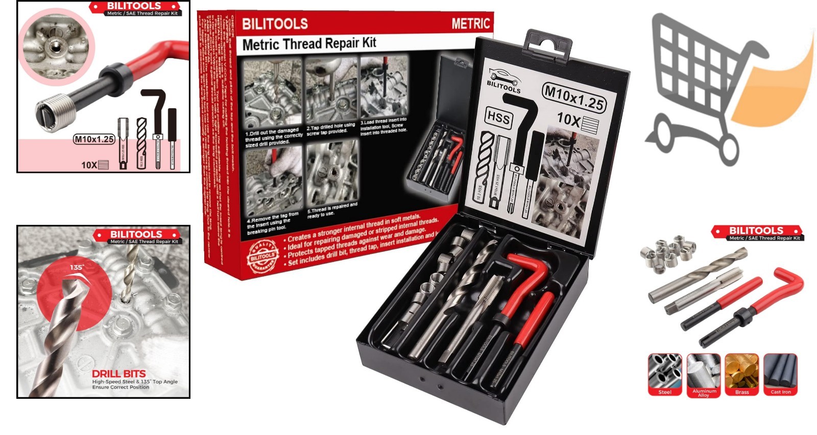 M10x1.25 Thread Repair Kit HSS Drill Helicoil Metric for Metal & Plastic