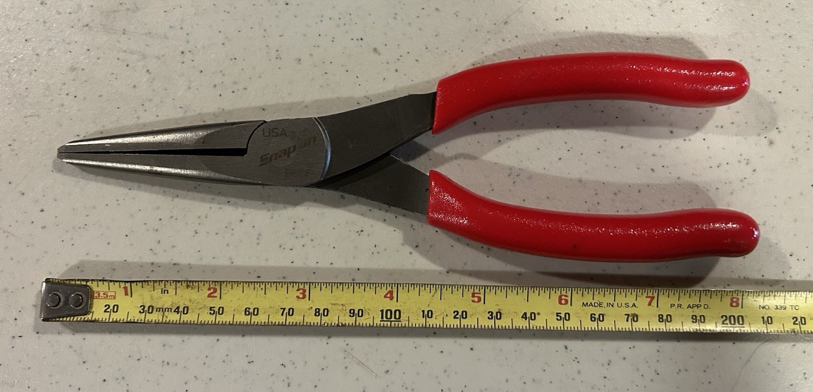 NOS. Snap On 8″ Needle Nose Pliers Red Soft Grip Handle 96CF USA