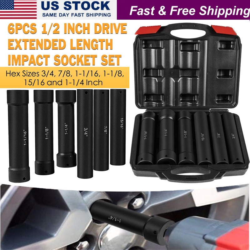 1/2 Inch Drive Heavy Duty Extended Length Extra-Deep Length Impact Socket Set