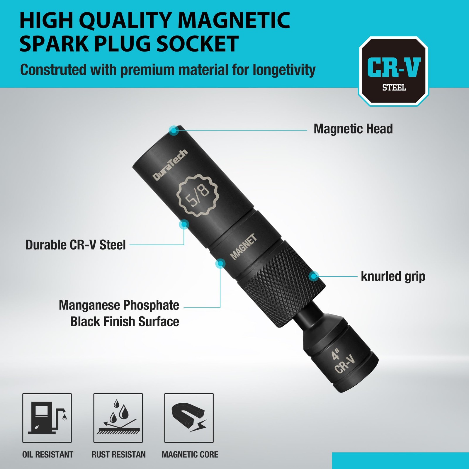 DURATECH 5/8″ Swivel Magnetic Spark Plug Socket, 1MM Thin x 3/8″ x 4″
