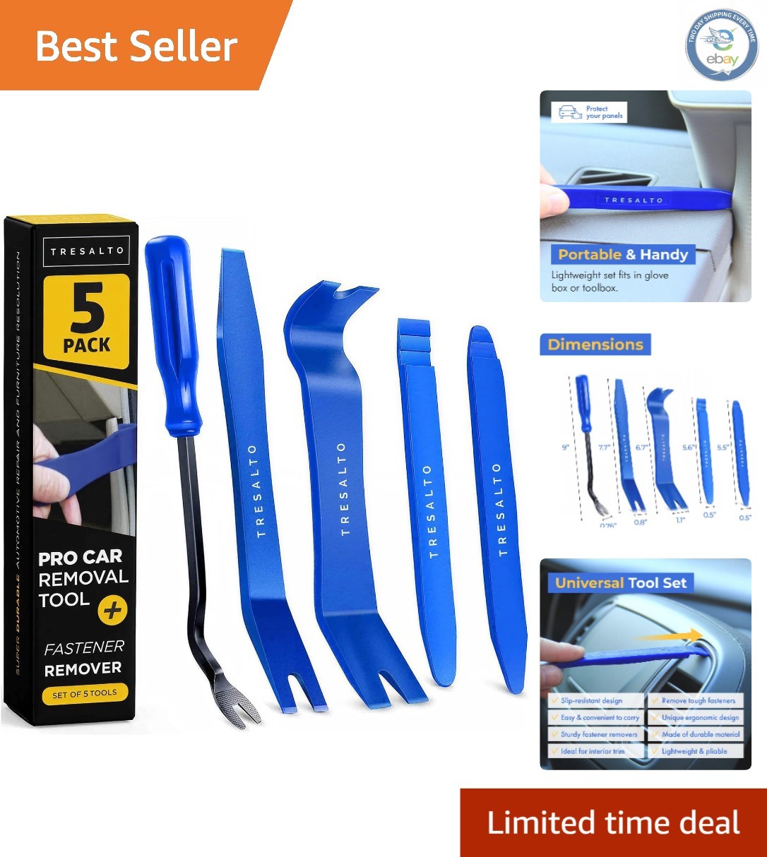 Universal Clip Remover Tool Set – 5-Piece Lightweight Pry Kit for Car Interiors