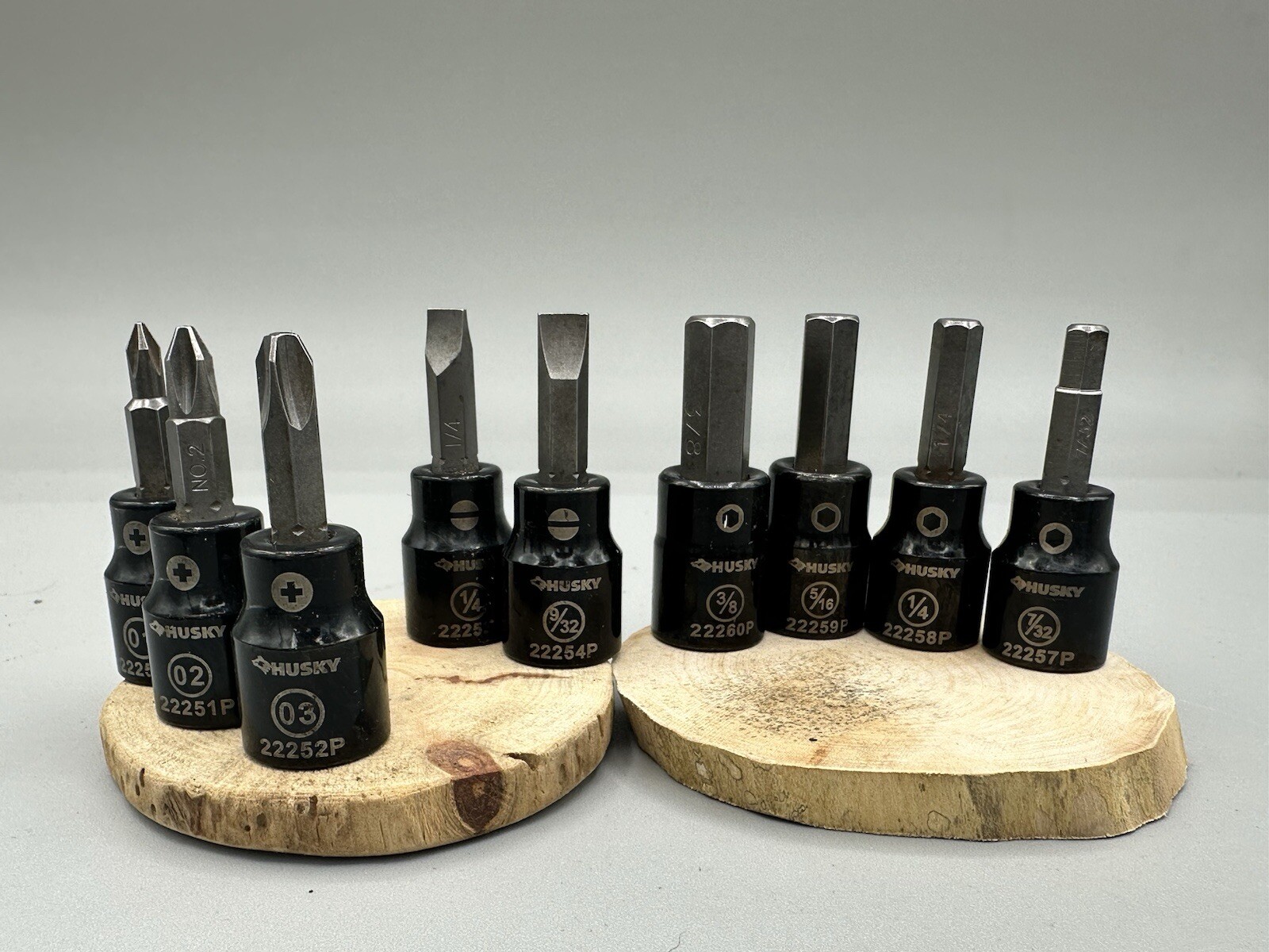 Lot Of 9 Husky Hex, Phillips And Flat Head 3/8 Drive Bits Gloss Black