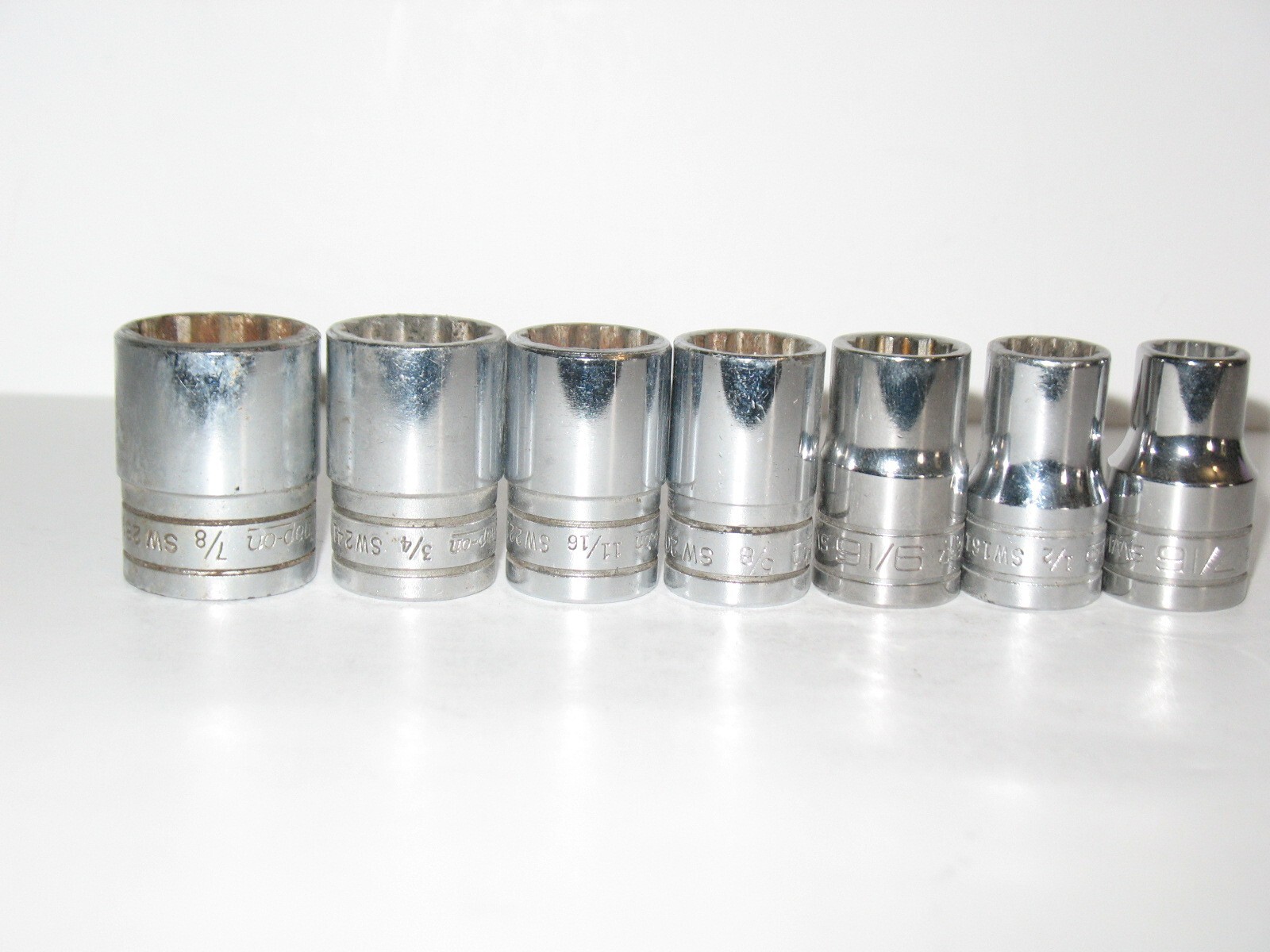 Snap-on Tools 1/2″ Drive 7/8 3/4 11/16 5/8 9/16 1/2 7/16 SAE 12pt Sockets