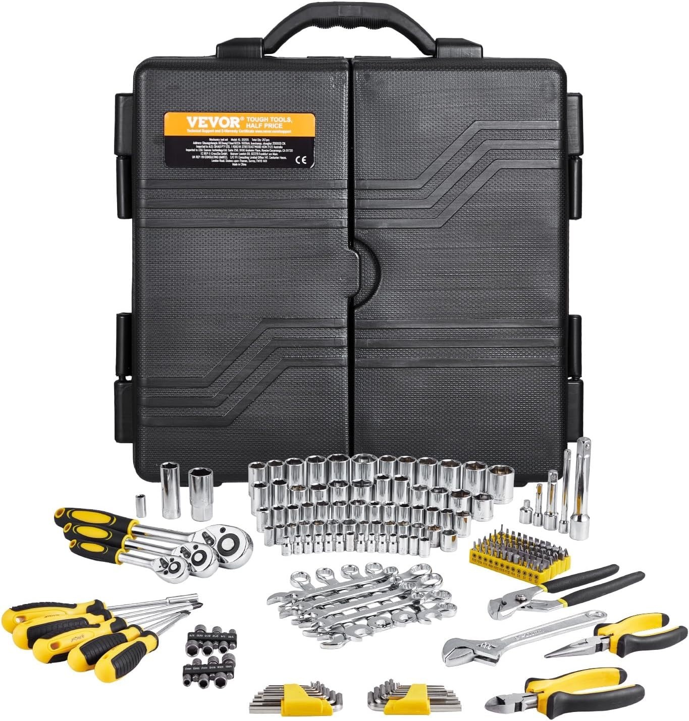 Pieces 1/4″ 3/8″ 1/2″ Drive Sockets -SAE and Metric Mechanic Tool Kit with Bi…