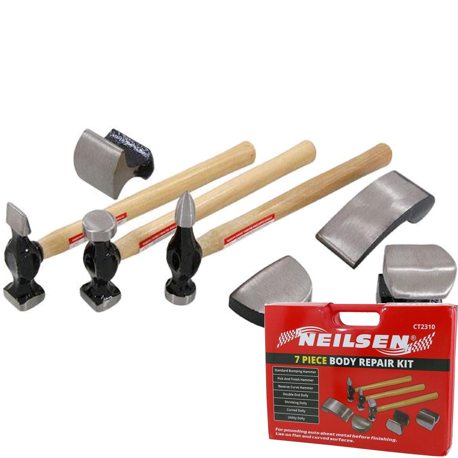 Neilsen Car Auto Body Panel Beating Dent Repair Tool Kit Hammers Dolly Set 7pc