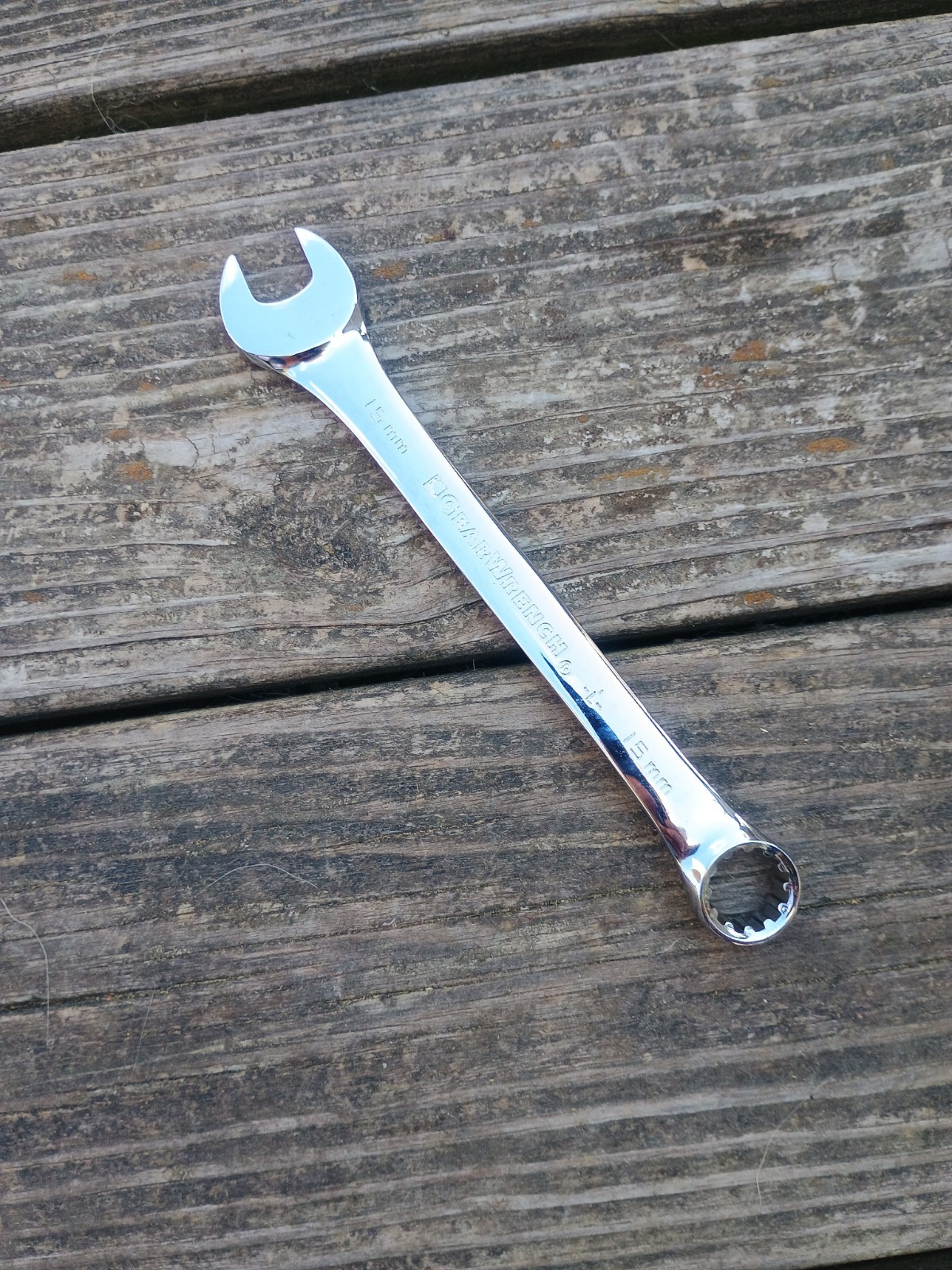 Gear Wrench 15mm Combination Wrench 12 Point Polished Chrome 7.75″ Long