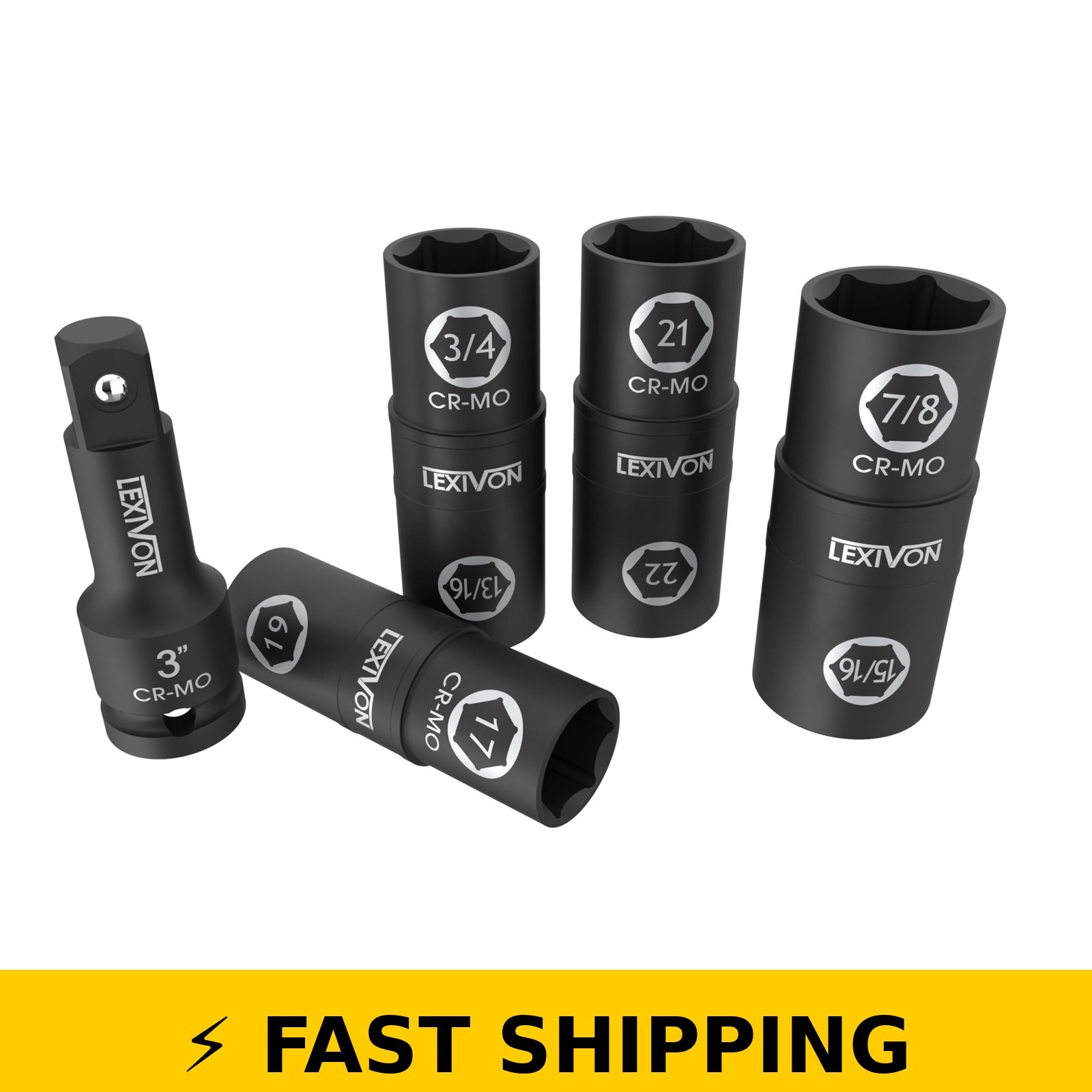 LEXIVON 1/2-Inch Drive Lug Nut Impact Socket Set – 8-IN-4 Design