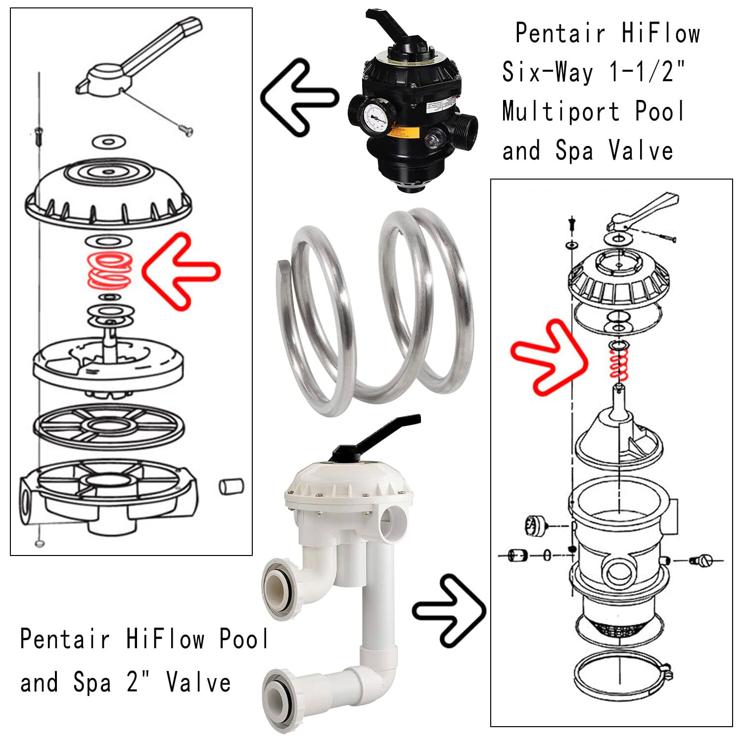 272400 Compression Spring for Pentair HiFlow Pool Spa 2 in Valve, Six-Way 1-1/2″